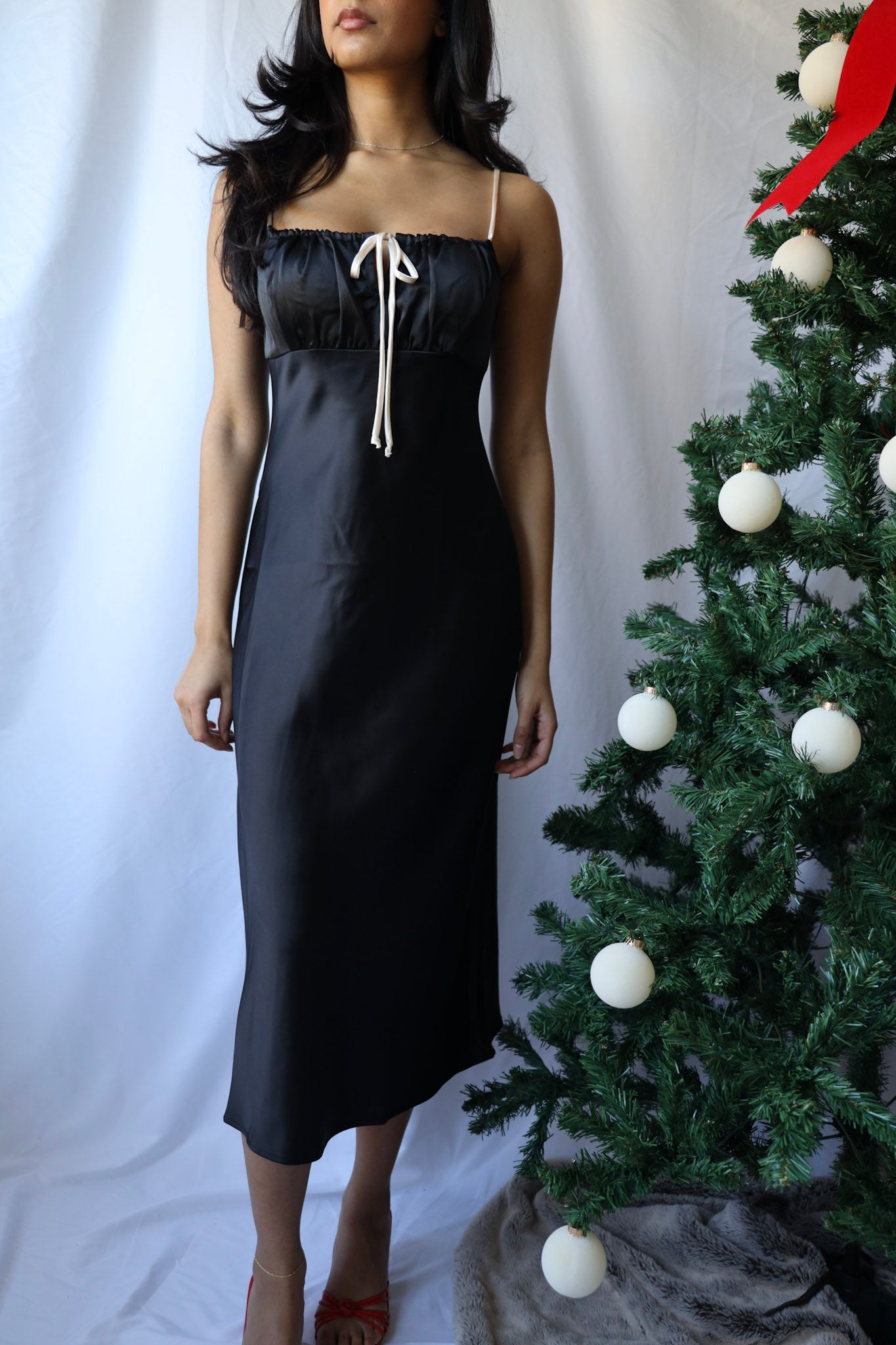 Satin Contrast Tie Dress