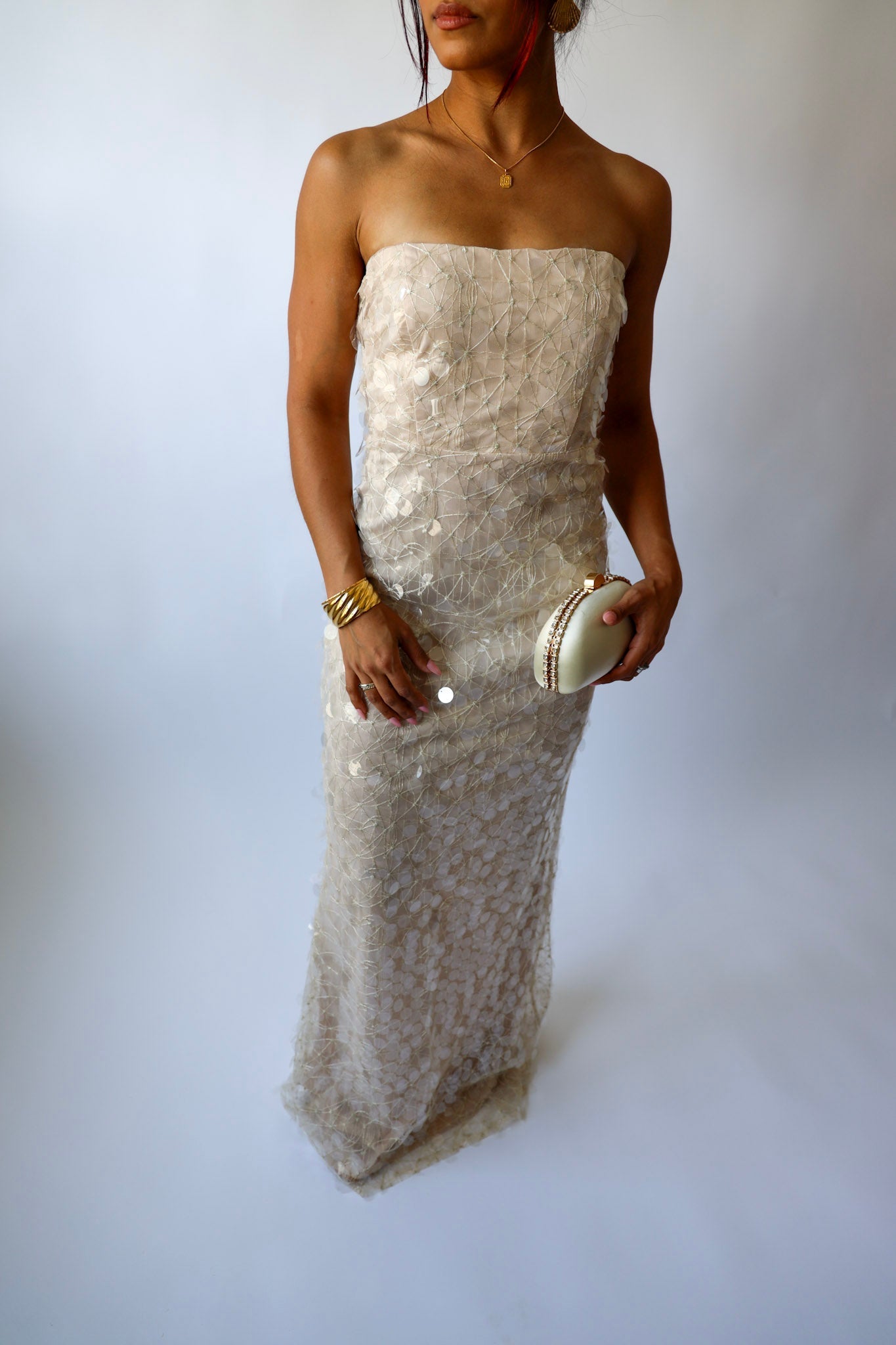 Champagne Sequin Strapless Gown