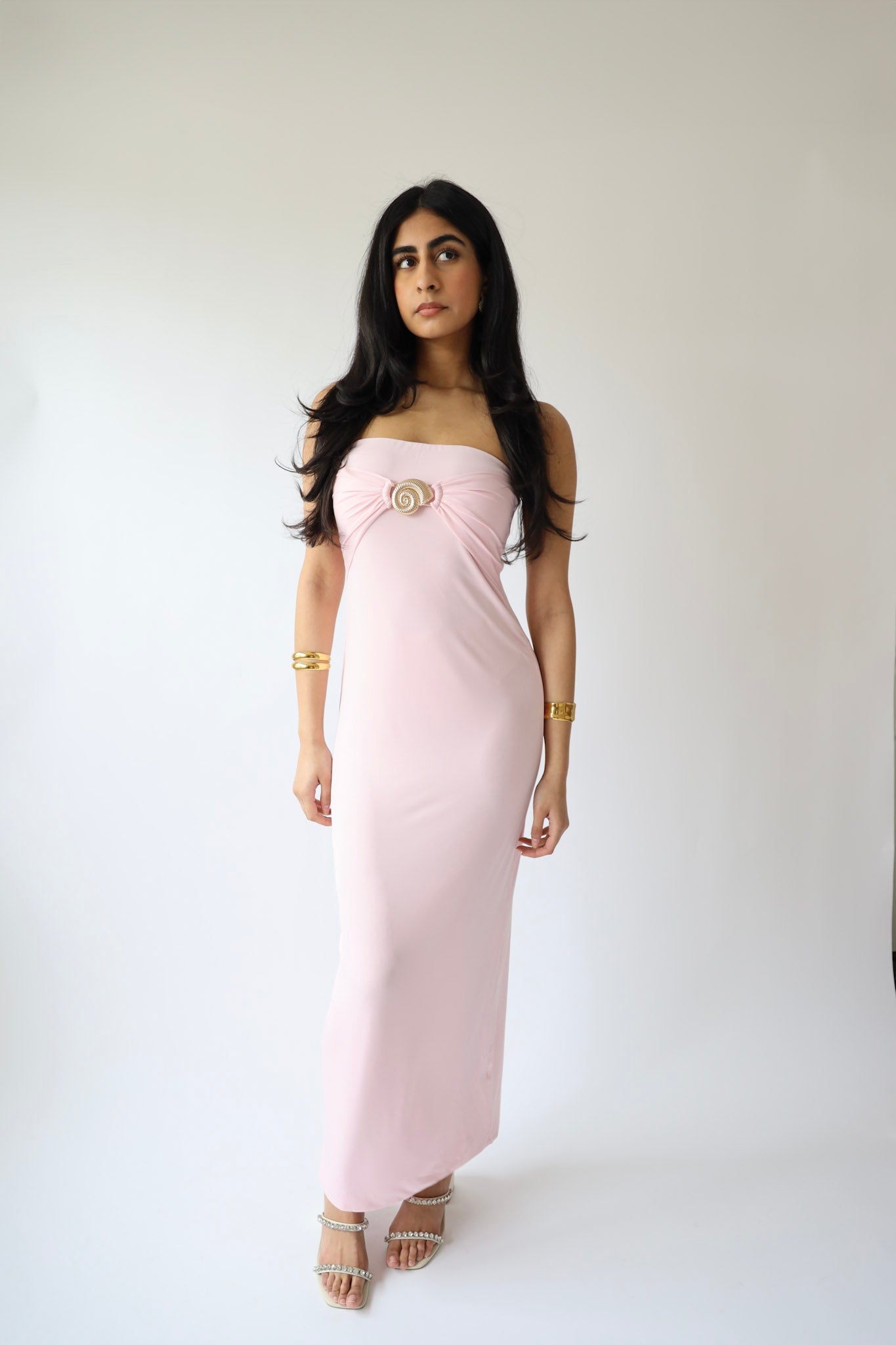 Pink Shell Strapless Maxi