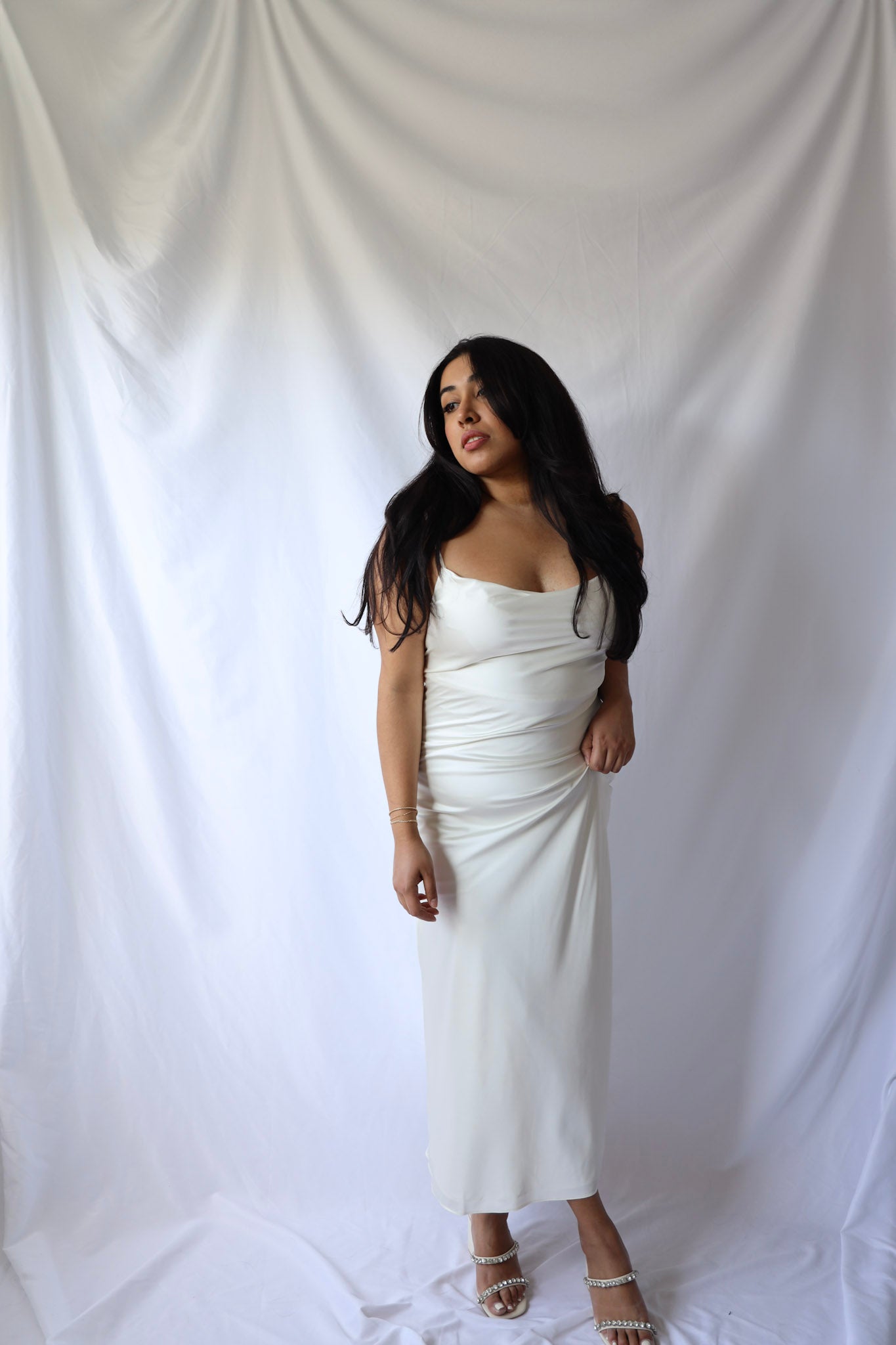 Satin Slip Dress with Rosette Detail