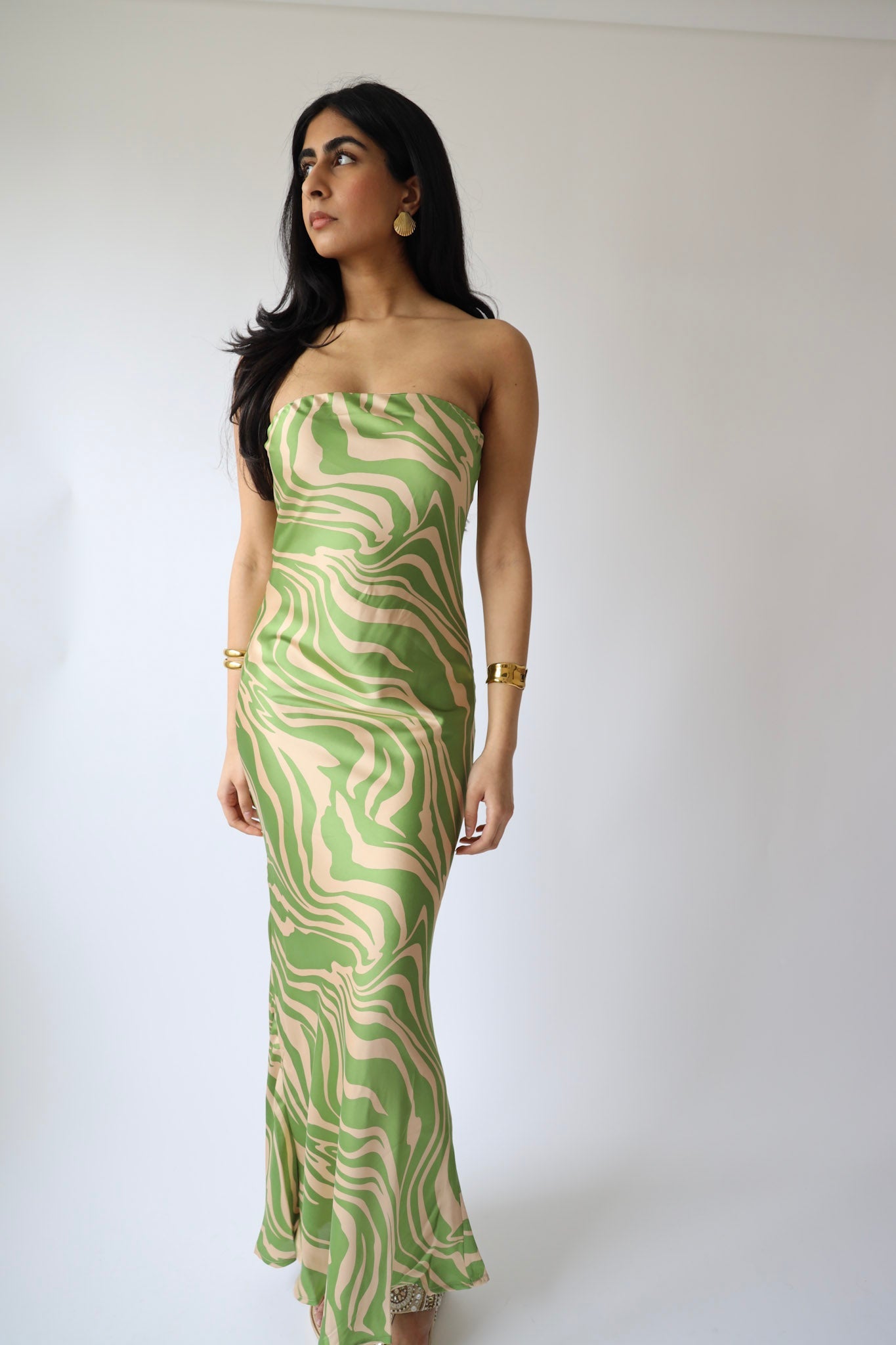 Green Zebra Swirl Strapless Maxi