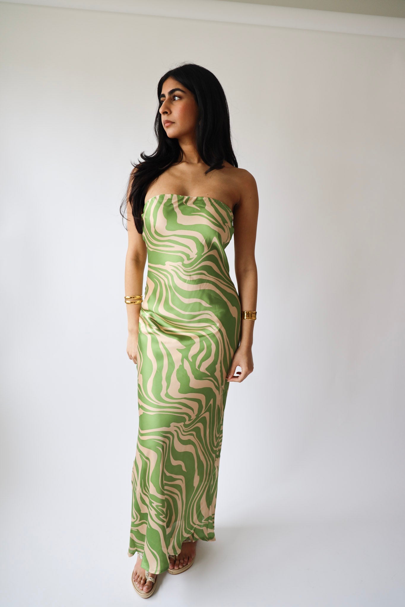 Green Zebra Swirl Strapless Maxi