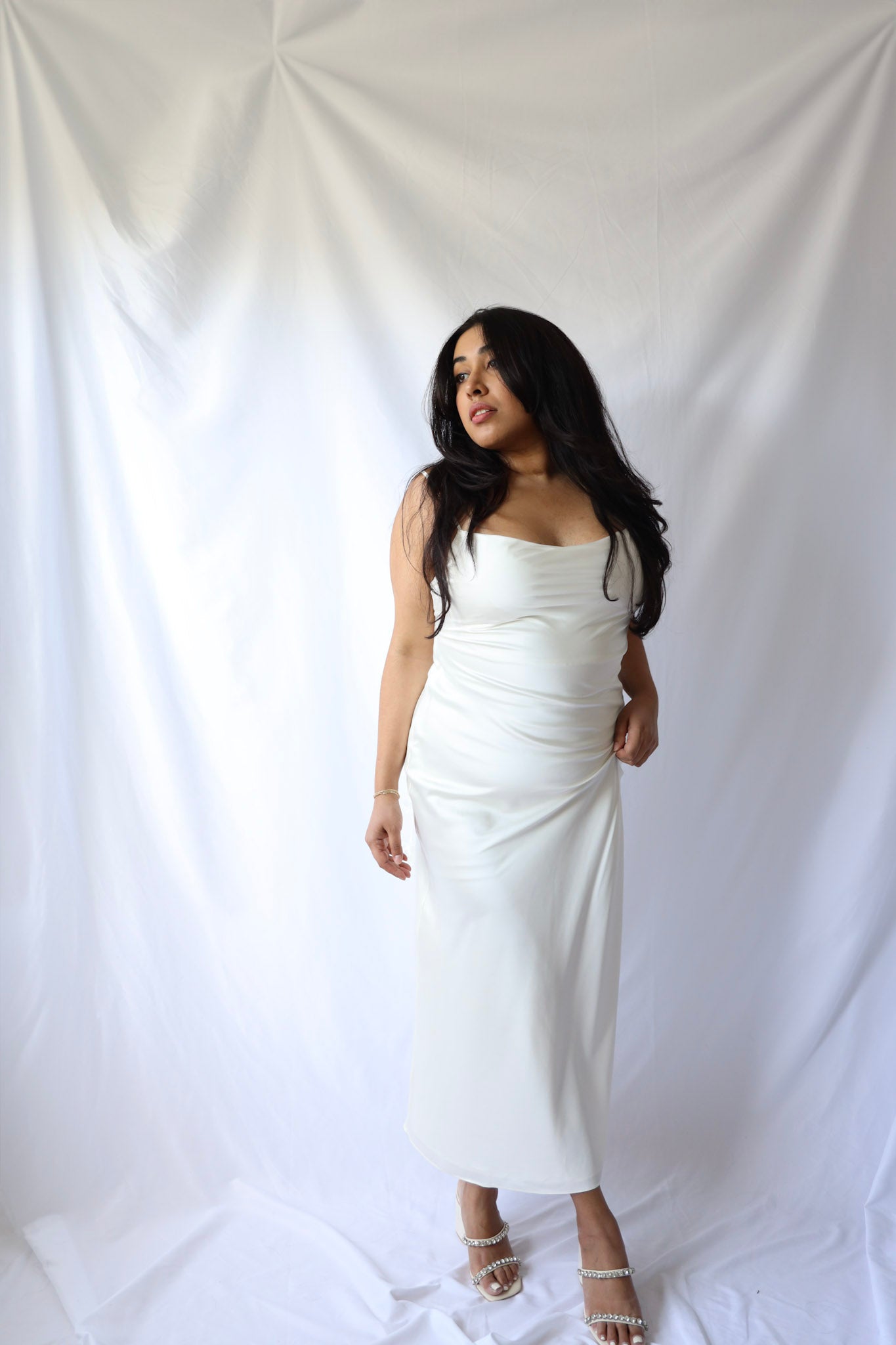Satin Slip Dress with Rosette Detail