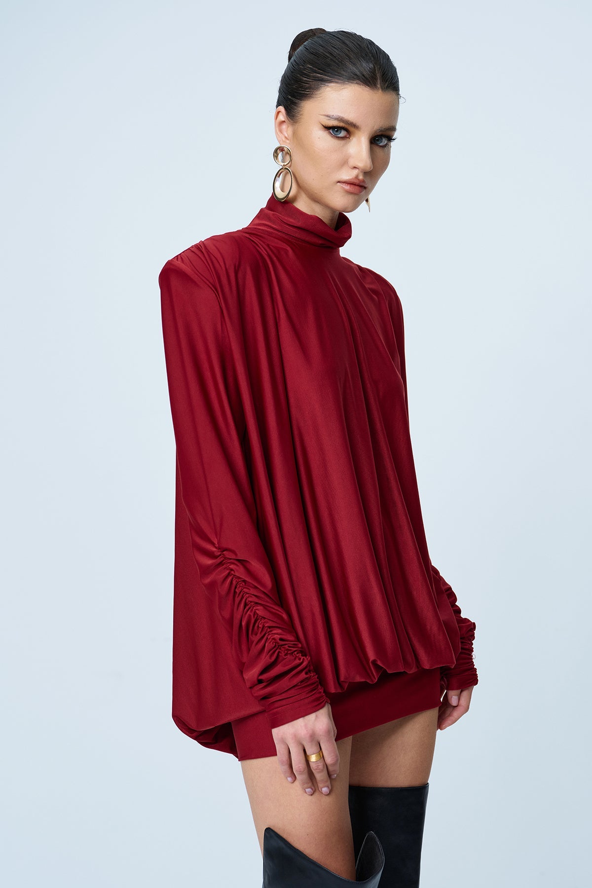 Alphonsus Backless Ruch Mini Dress In Red