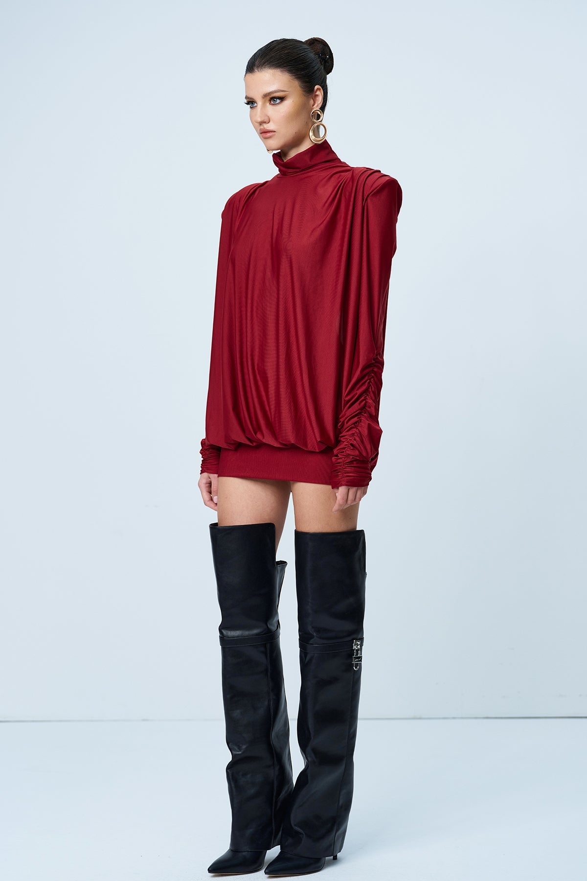 Alphonsus Backless Ruch Mini Dress In Red