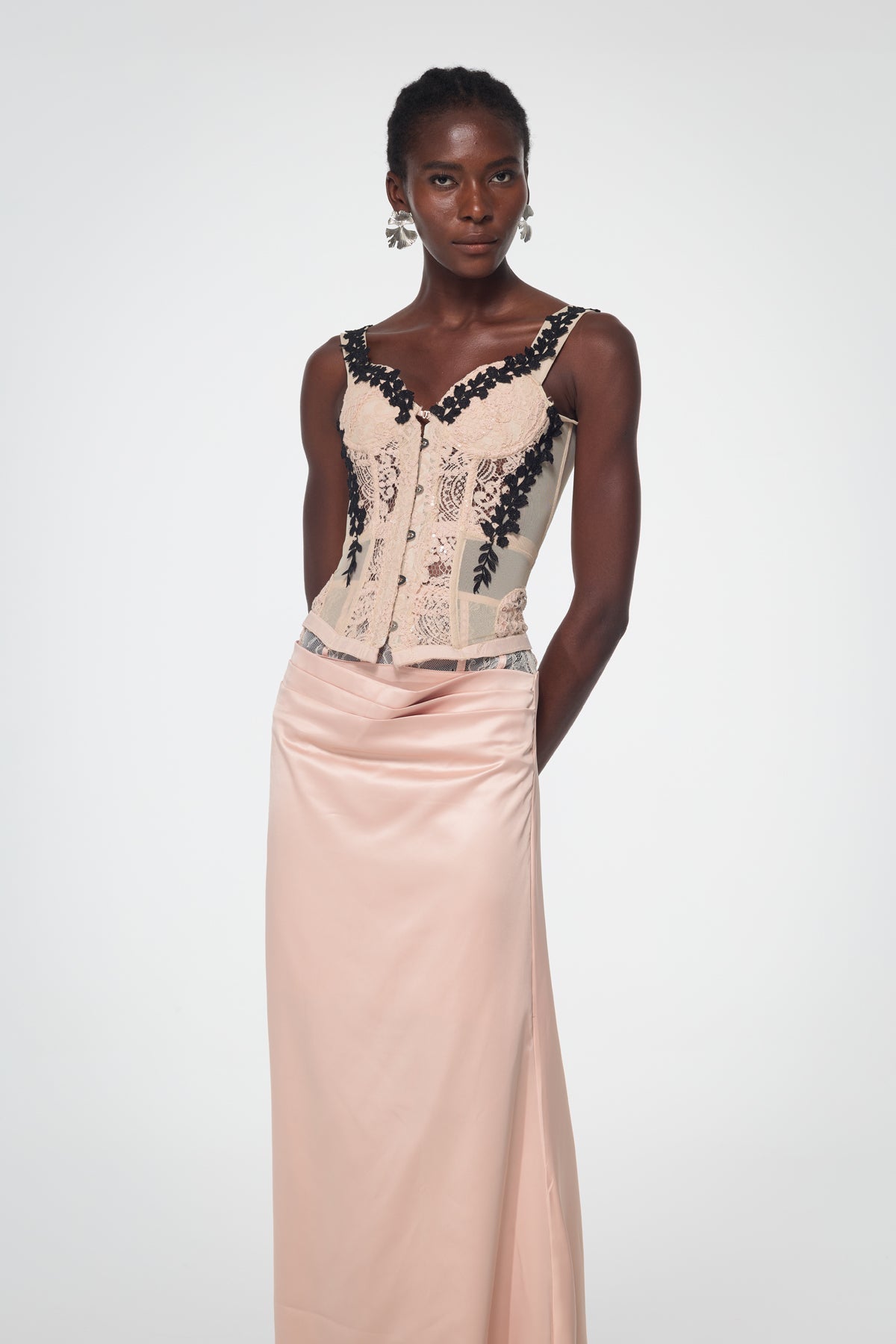 Bahadır Lace Corset Satin Skirt Set