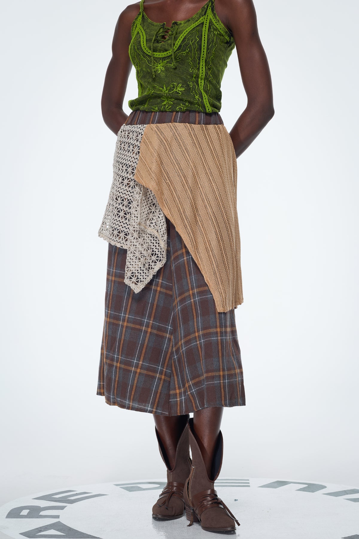Baila Plaid Patchwork Maxi Skirt