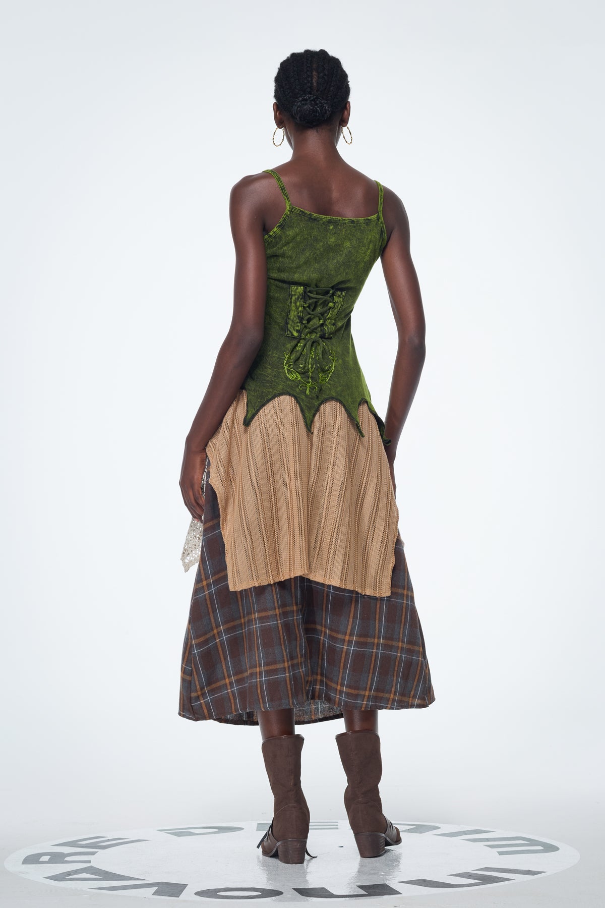 Baila Plaid Patchwork Maxi Skirt