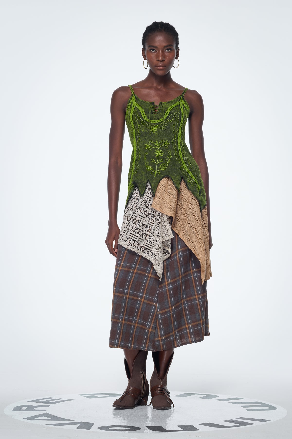 Baila Plaid Patchwork Maxi Skirt