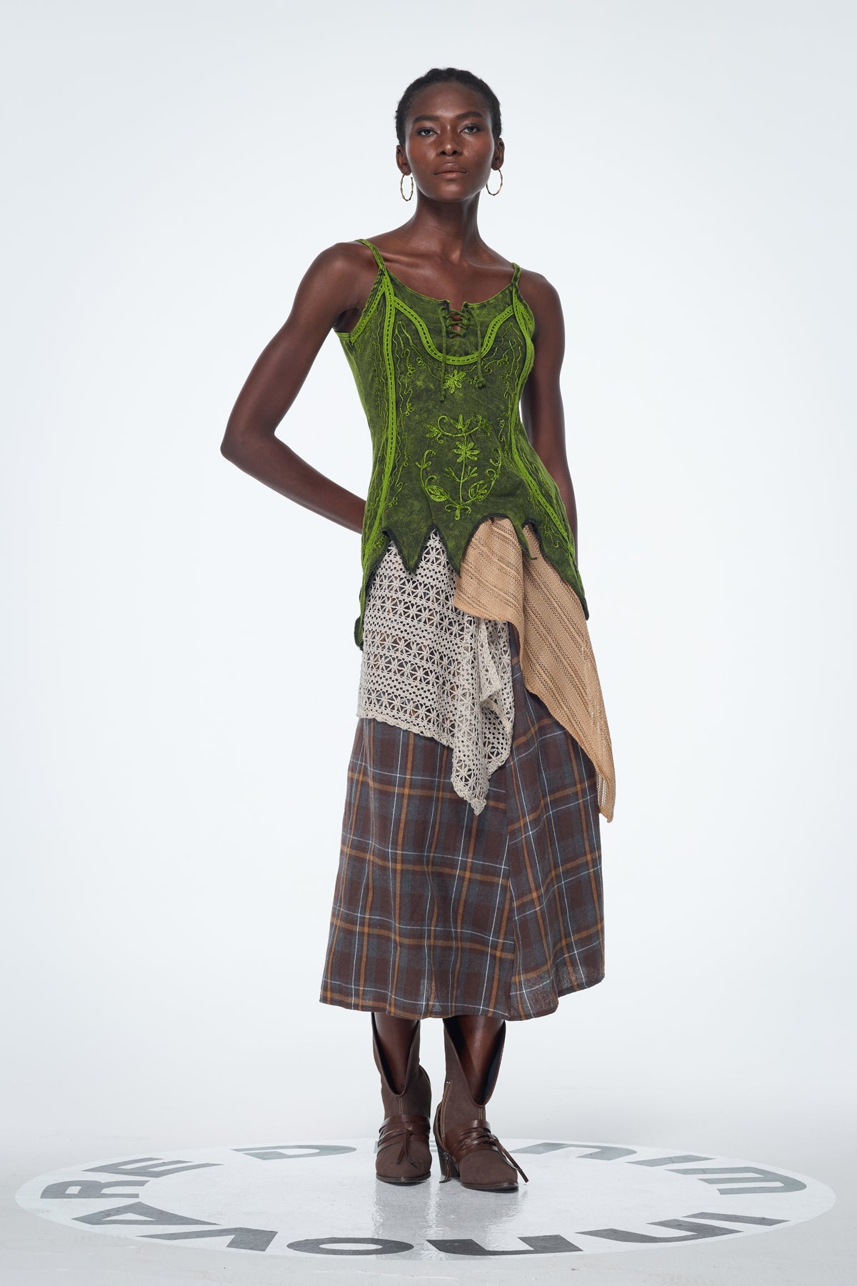 Baila Plaid Patchwork Maxi Skirt