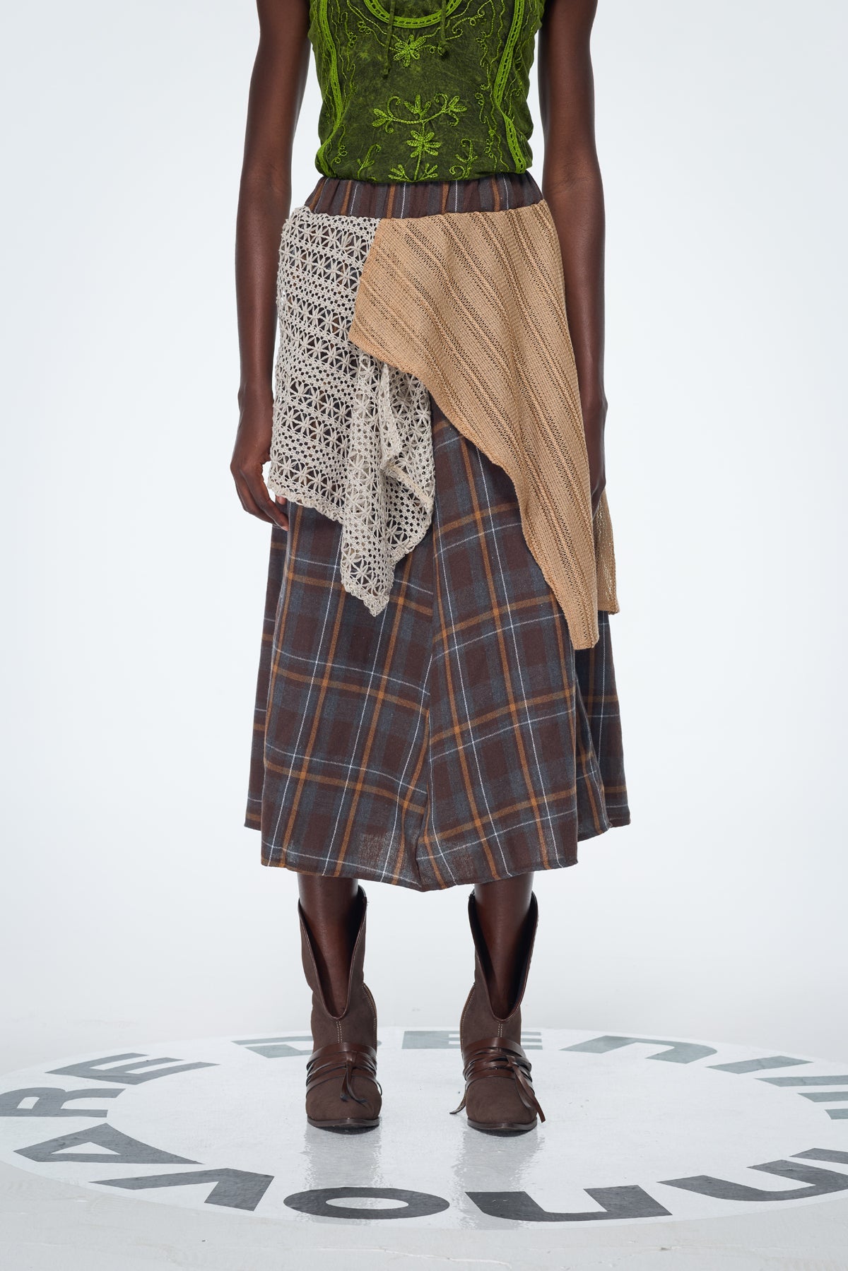 Baila Plaid Patchwork Maxi Skirt
