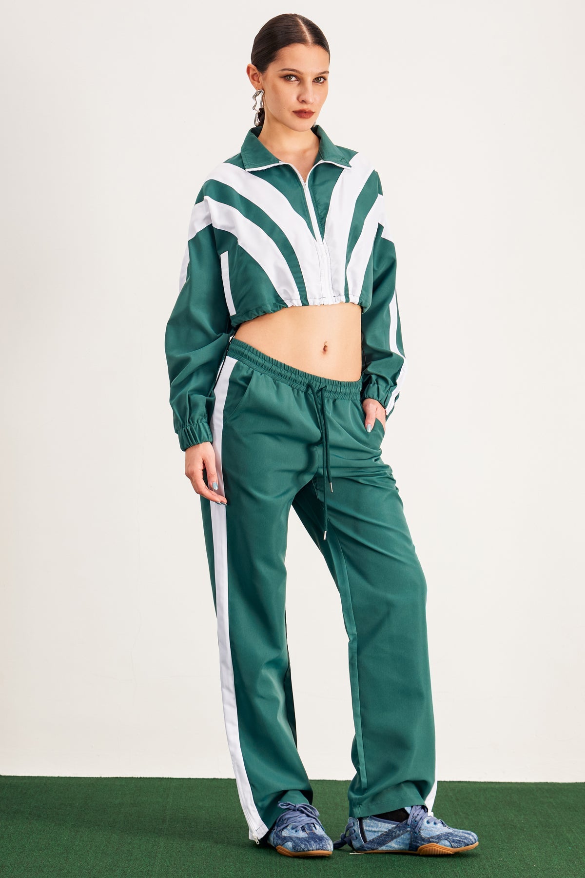 Baron Stripe Pants Set In Green