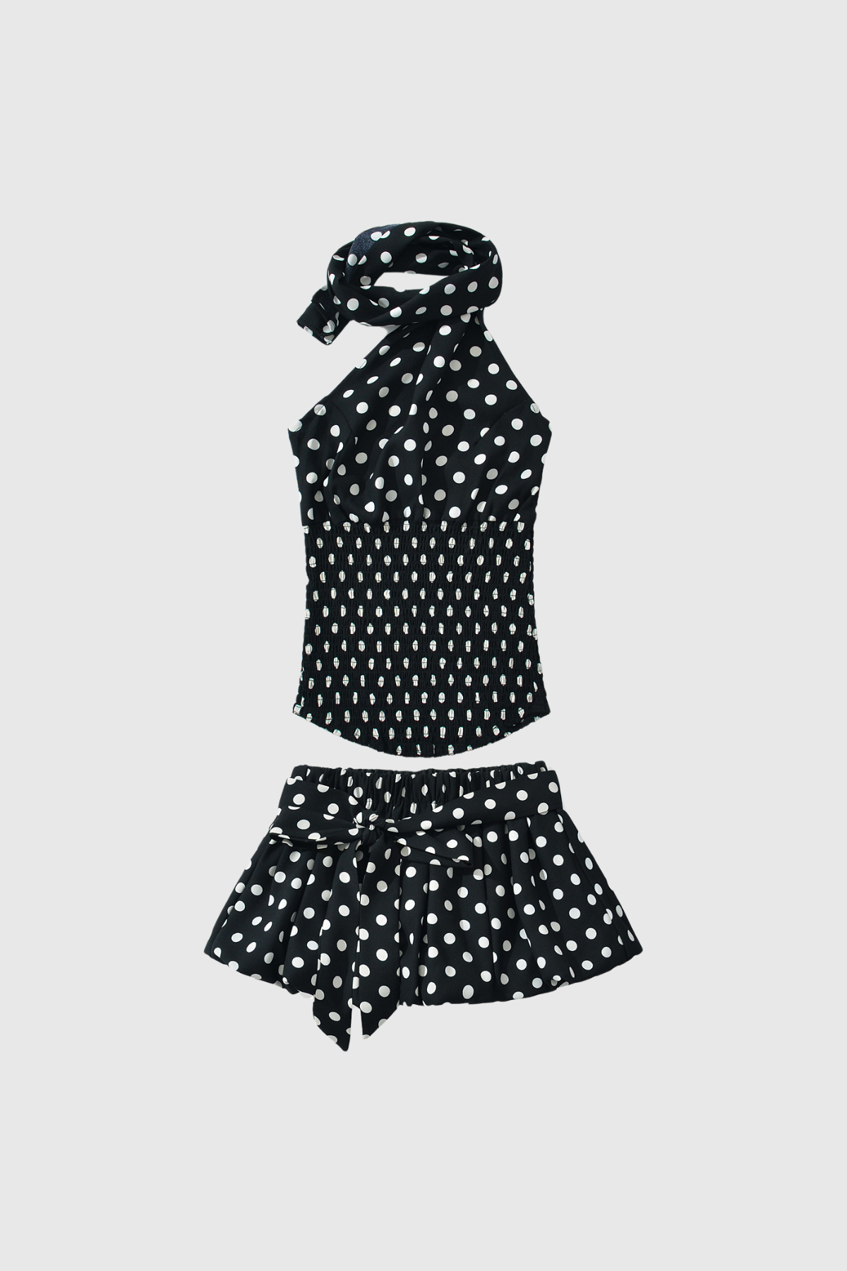 Bartek Dot Halter Neck Bow Skirt Set In Black