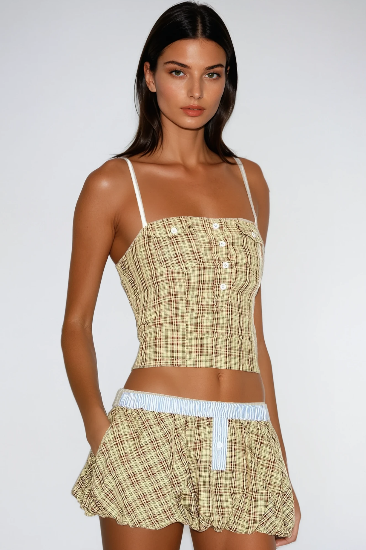 Basu Stripe Spaghetti Skirt Set