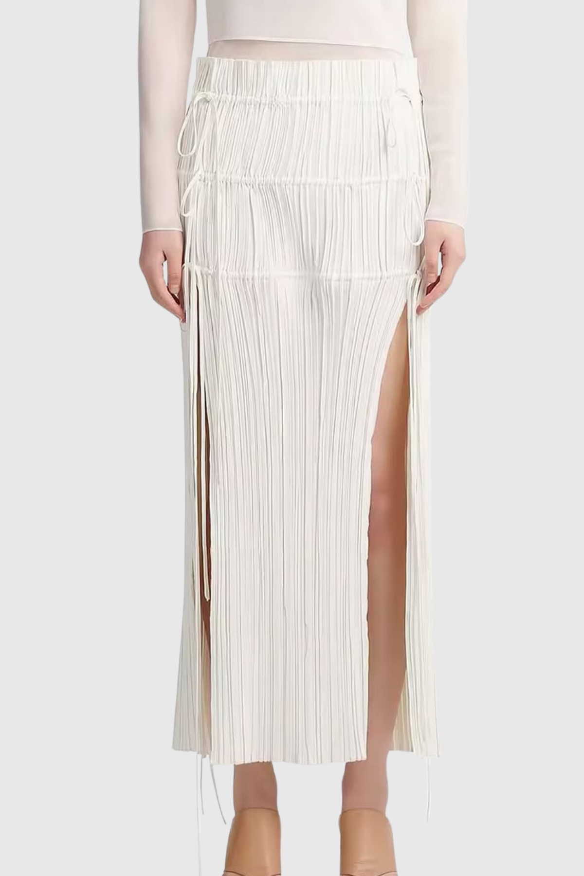 Becki Ruch Drawstring Split Midi Skirt