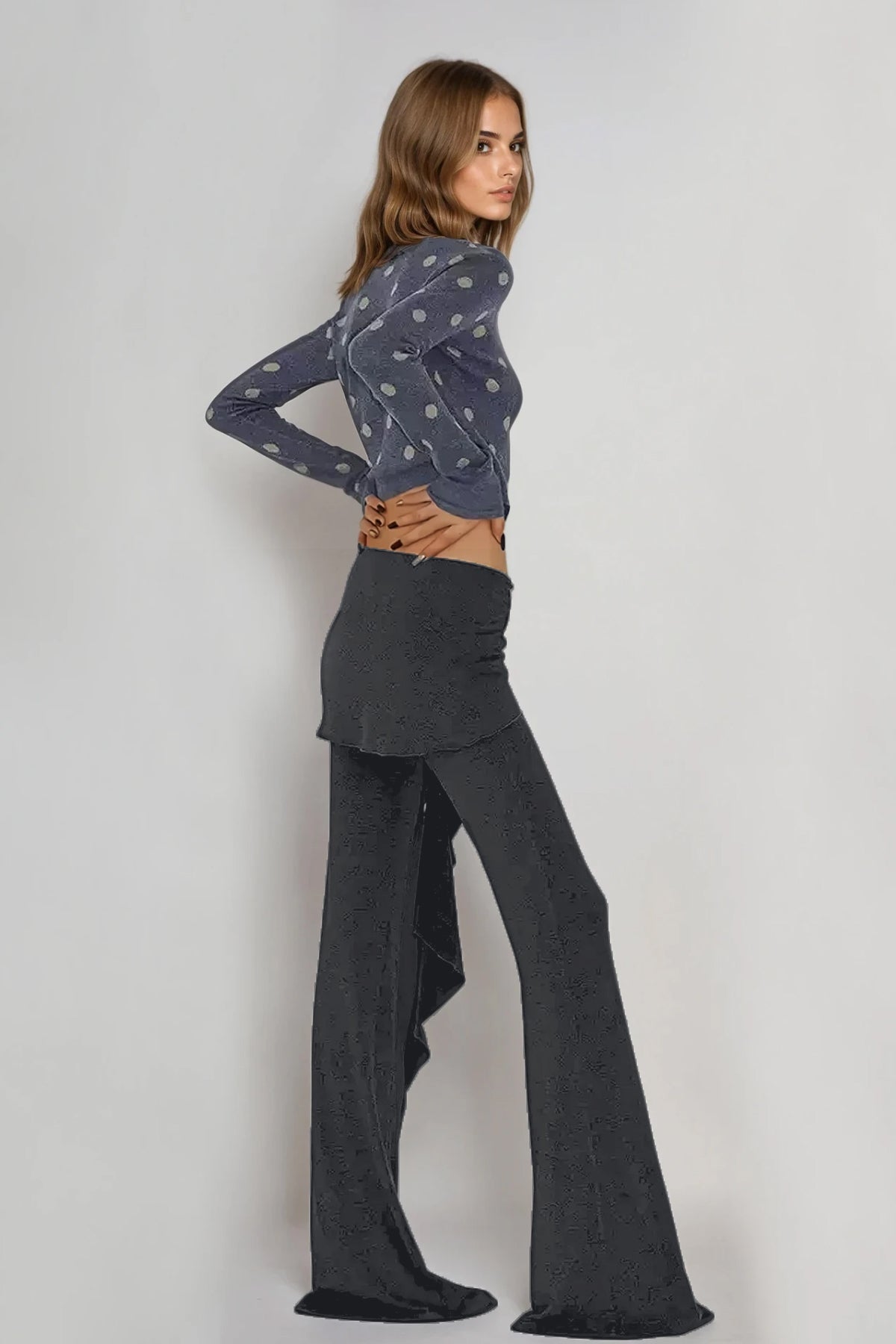 Bessie Skinny Flared Pants With Knot Tie