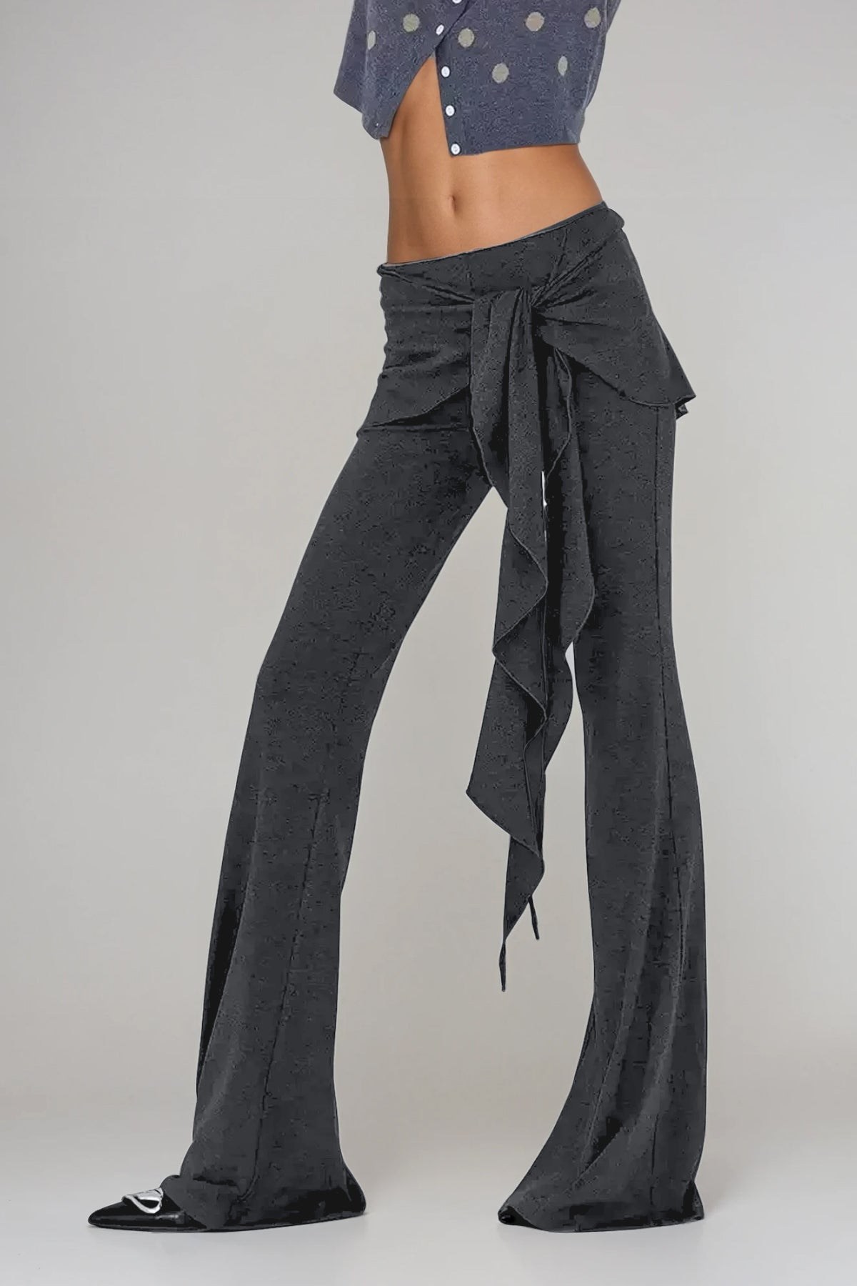 Bessie Skinny Flared Pants With Knot Tie
