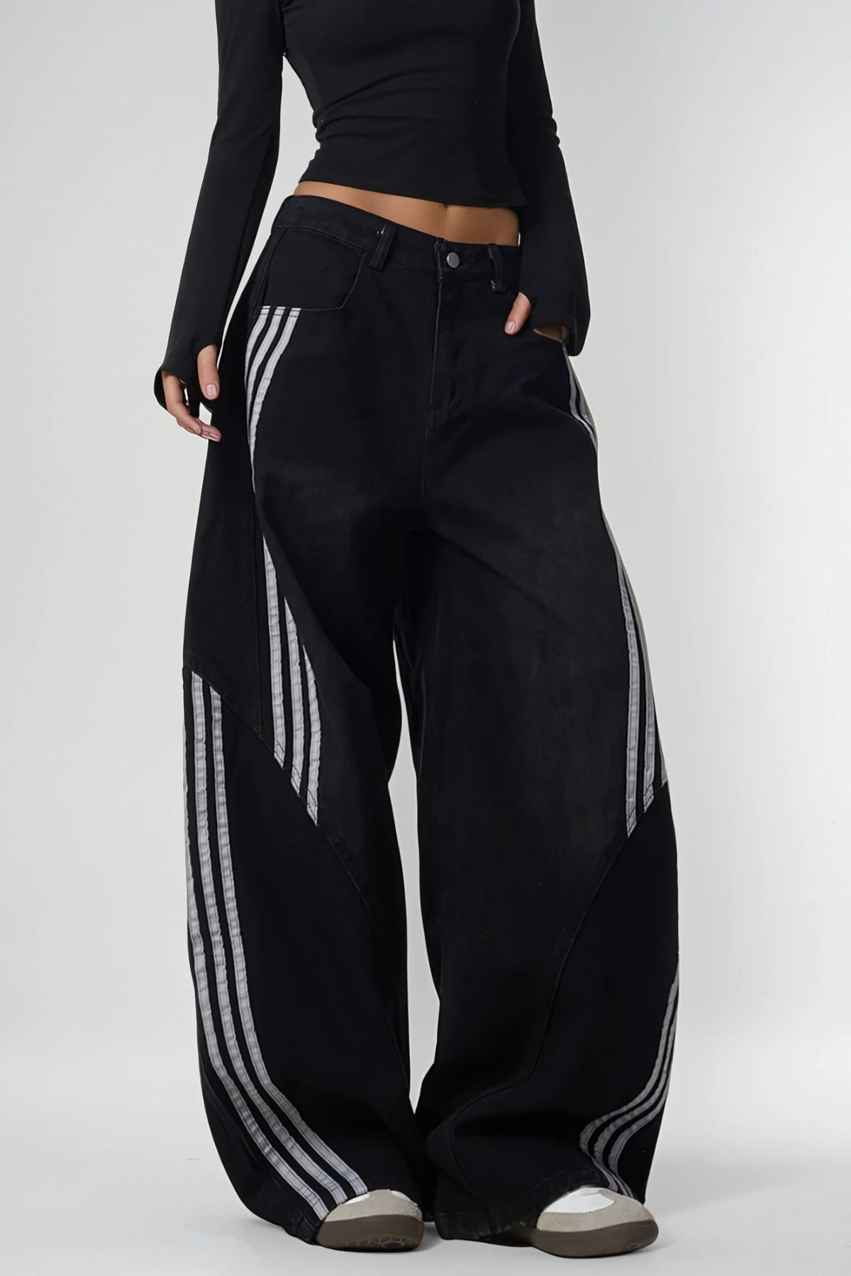 Boban Stripe Baggy Jeans In Black