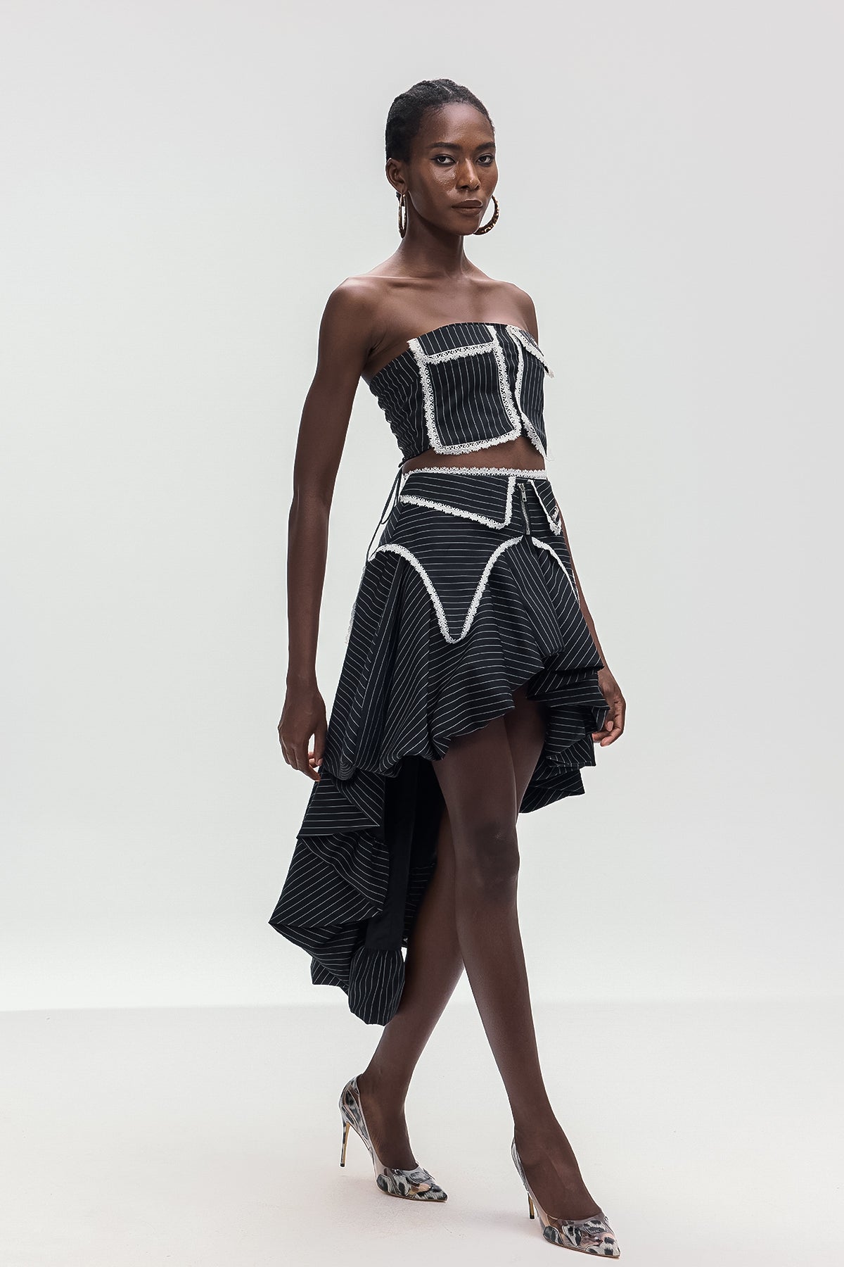 Bonifatius Stripe Asymmetric Skirt Set