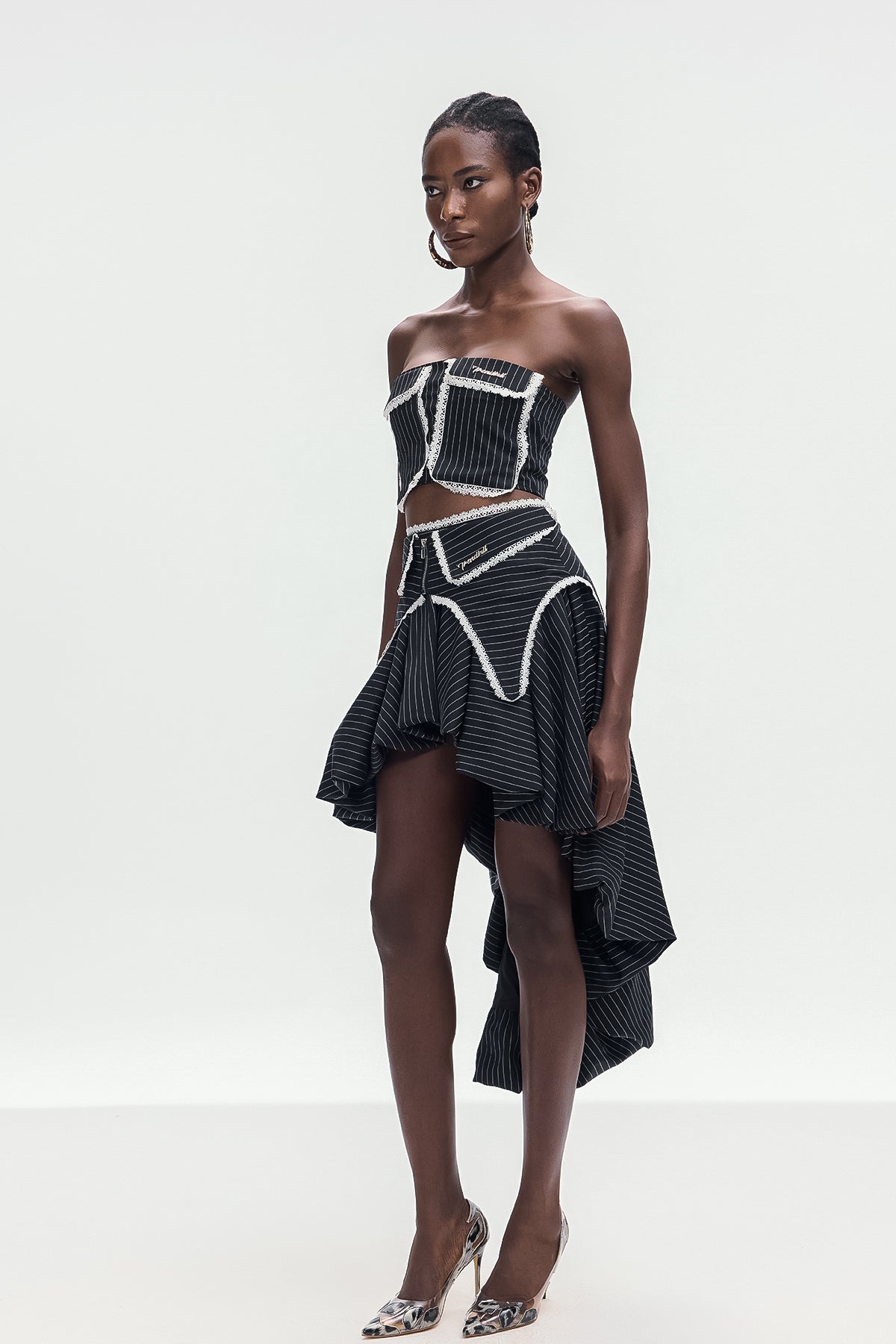 Bonifatius Stripe Asymmetric Skirt Set