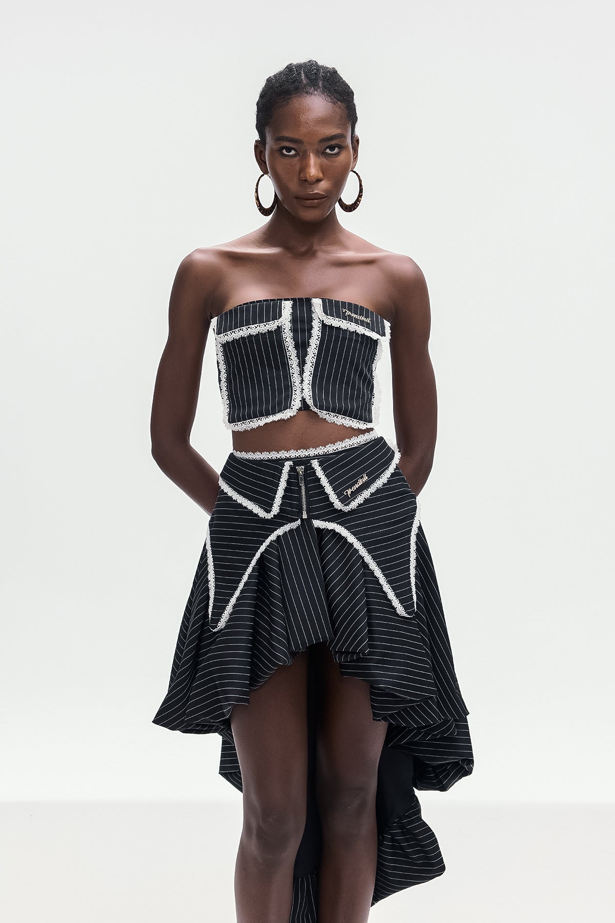 Bonifatius Stripe Asymmetric Skirt Set