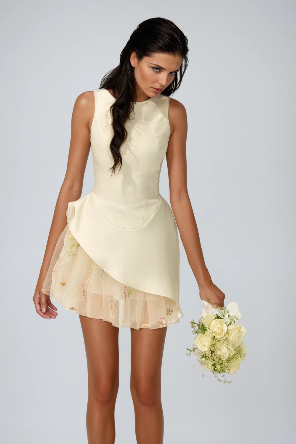 Brais Asymmetric Mesh Mini Dress