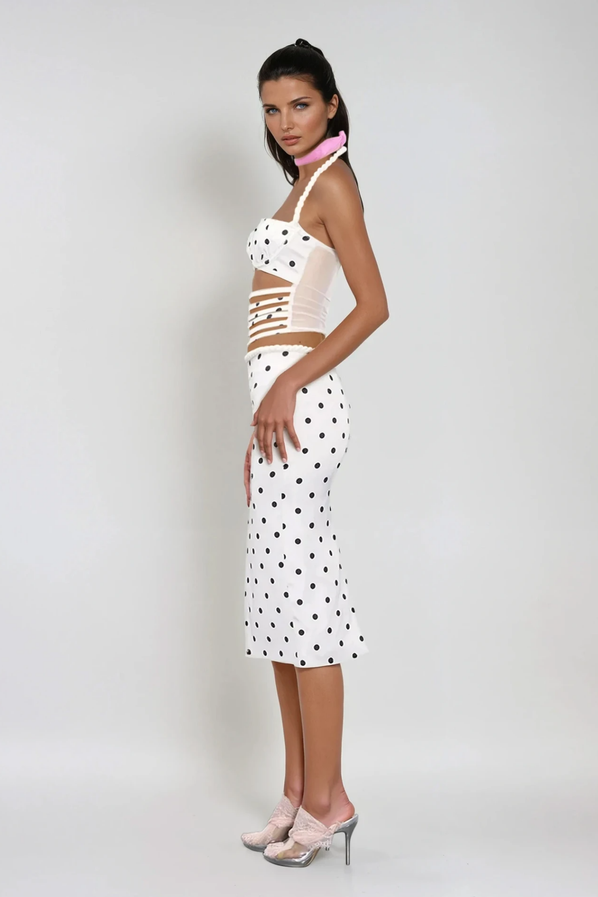 Brandi Dot Ruch Cutout Skirt Set