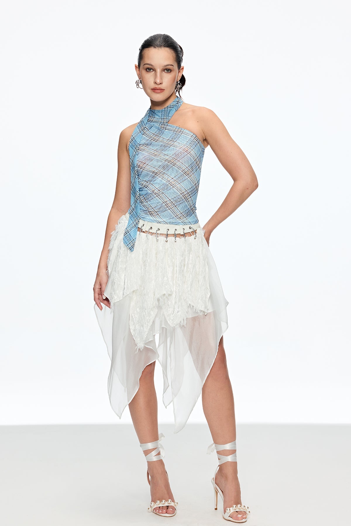 Caio Feather Asymmetric Mini Skirt