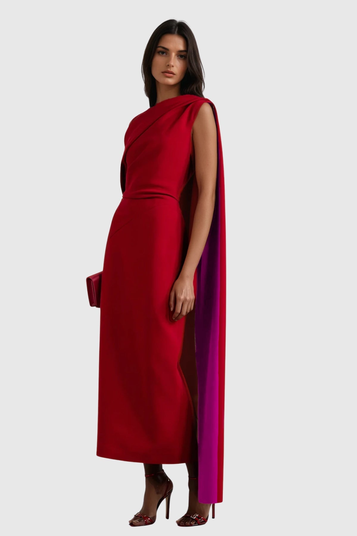 Candidus Shawl Ruch Asymmetric Midi Dress