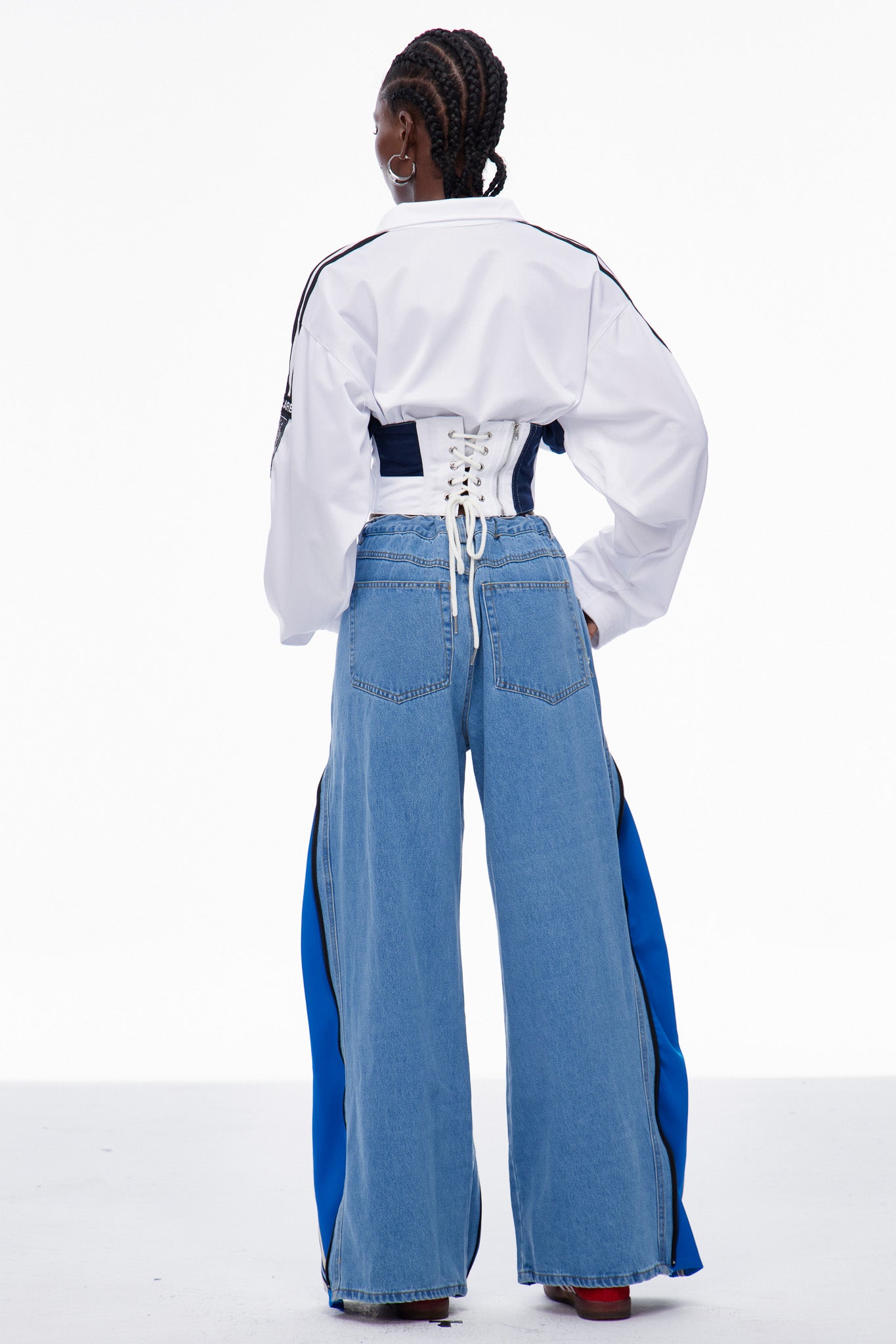 Caprina Deconstruct Zipper Stripe Jeans In Blue