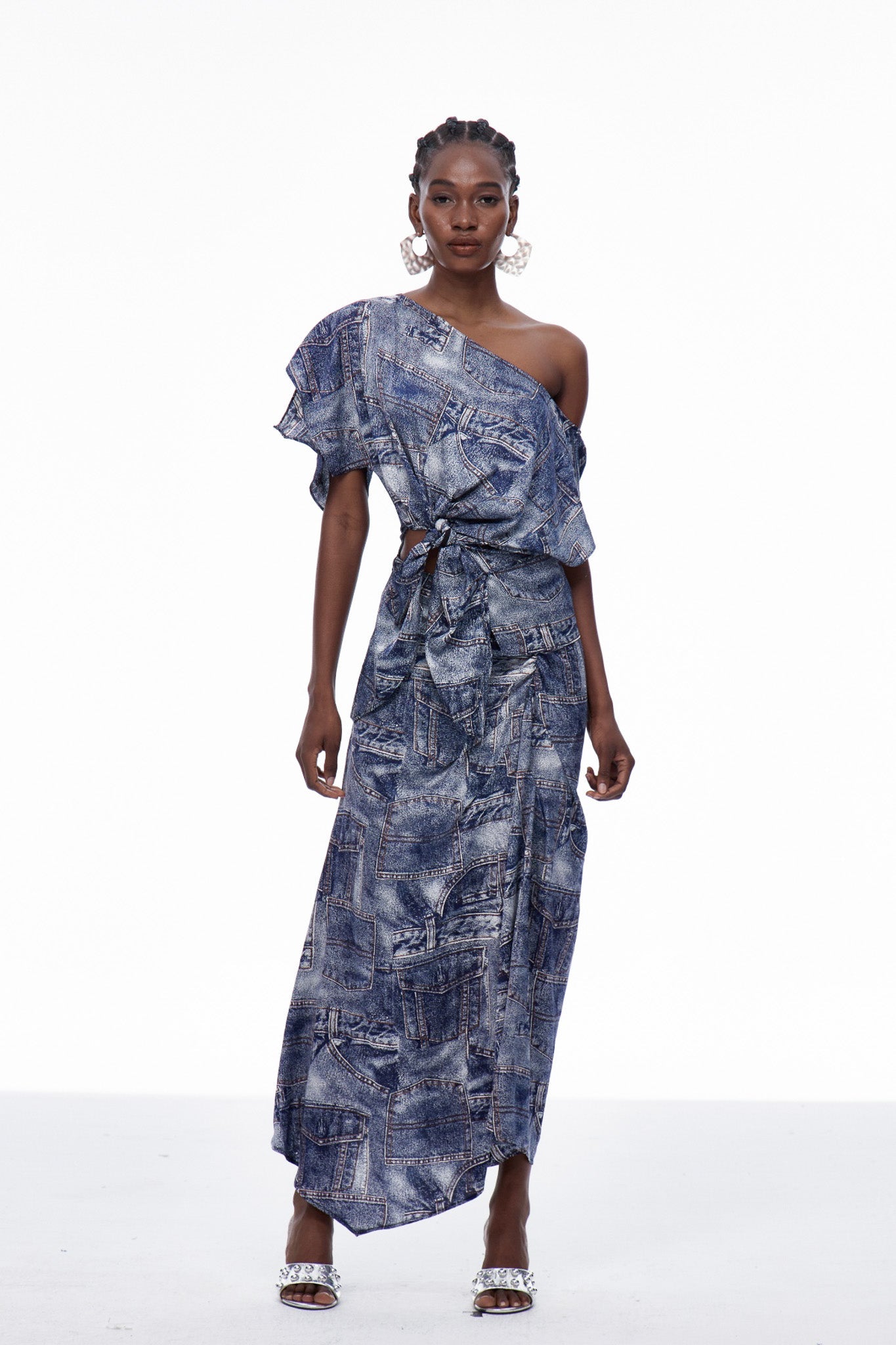 Carey Print One Shouder Tie Up Skirt Set