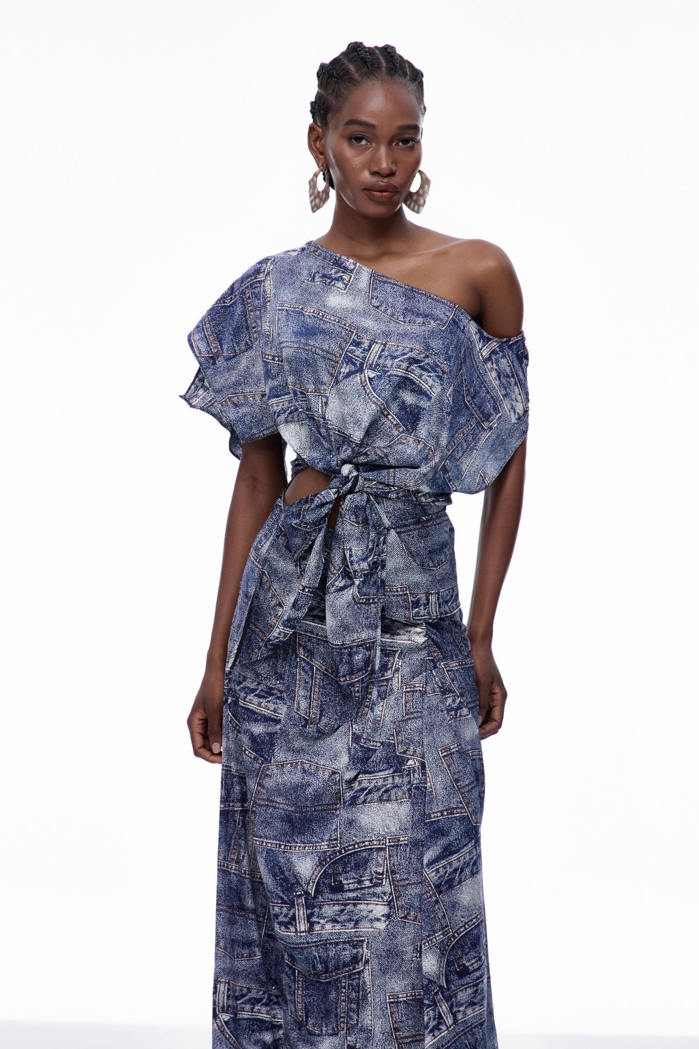 Carey Print One Shouder Tie Up Skirt Set