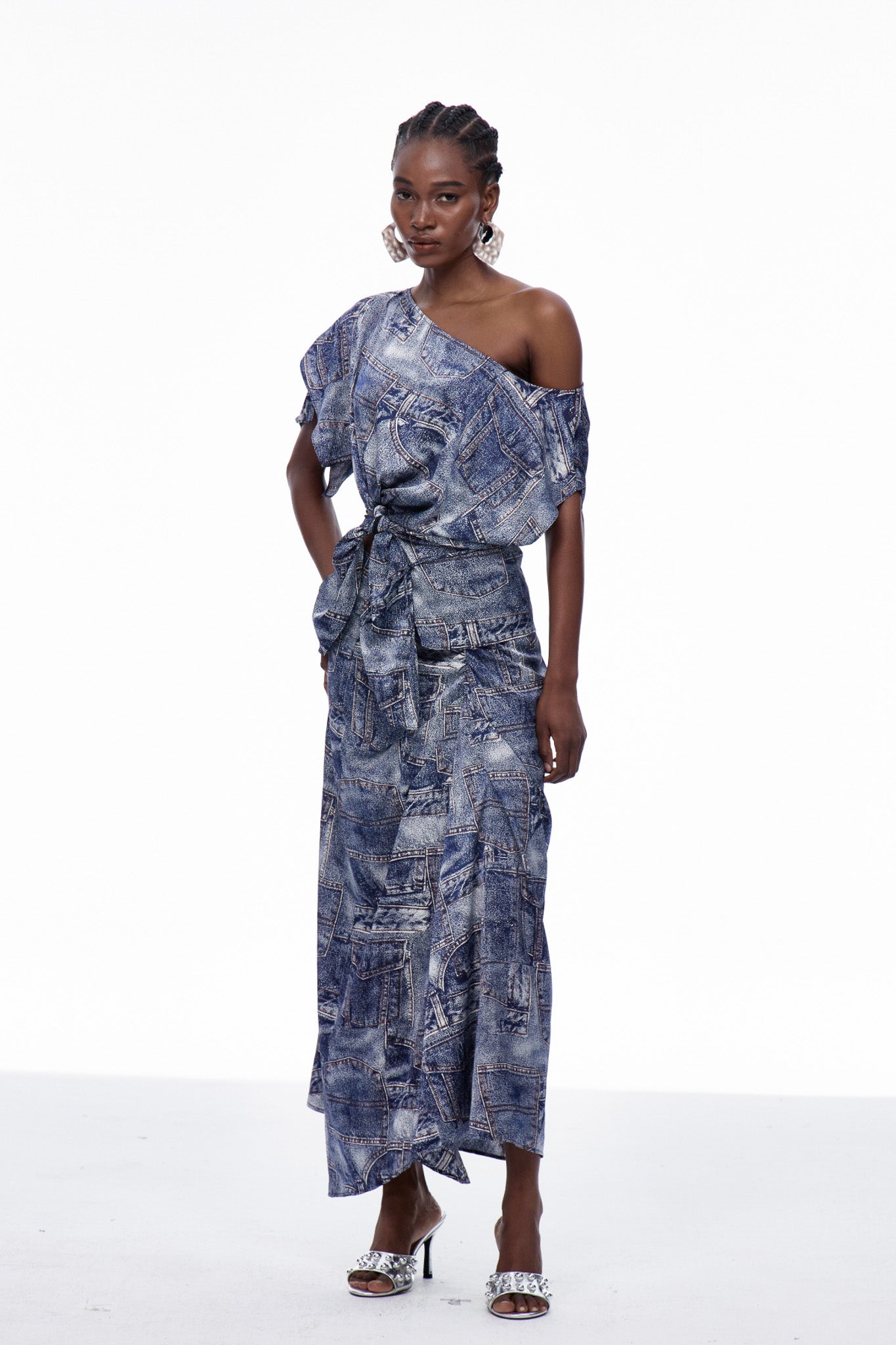 Carey Print One Shouder Tie Up Skirt Set