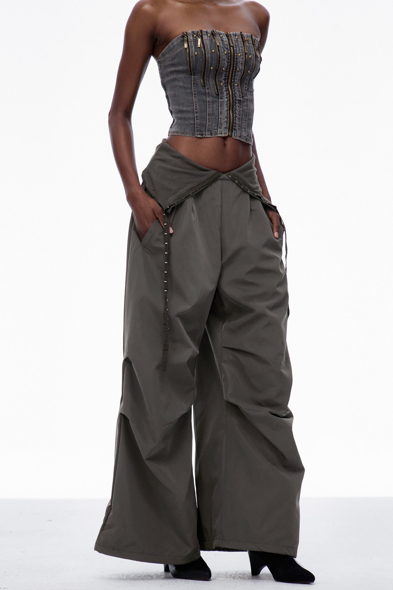 Carissa Lapel Wide Pants In Deep Green