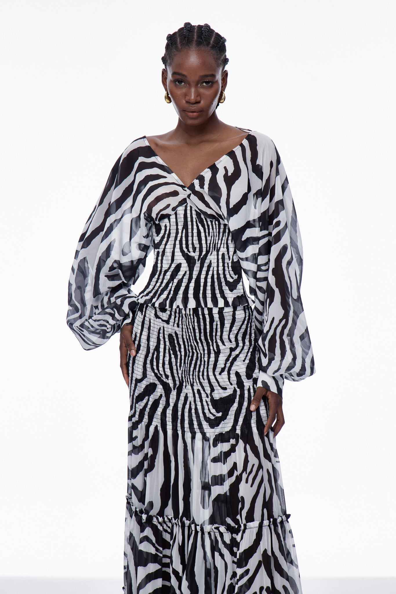 Carlotta Stripe Ruch Mesh Skirt Set