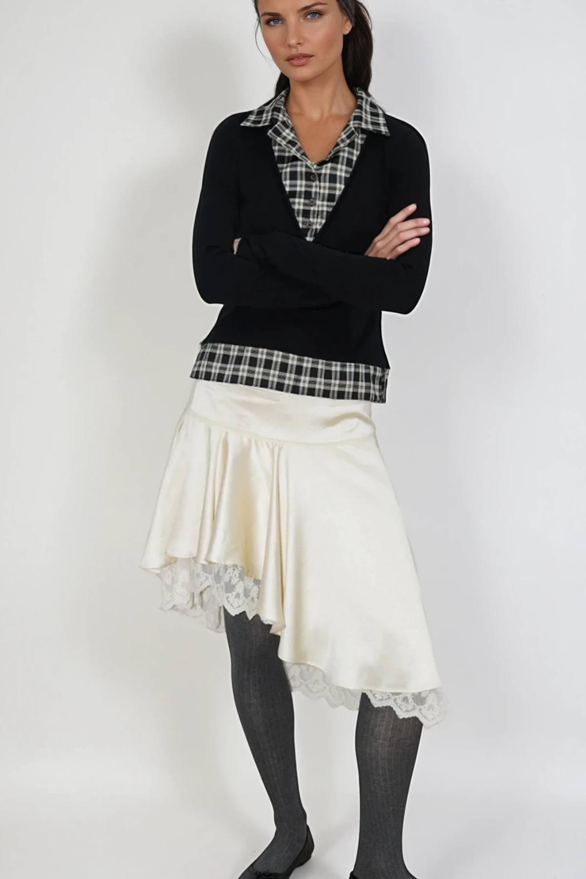 Chiamaka Asymmetric Lace Midi Skirt