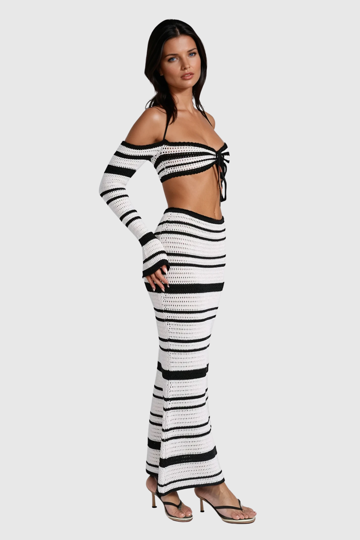 Cihangir Stripe Knit Skirt Set In Black