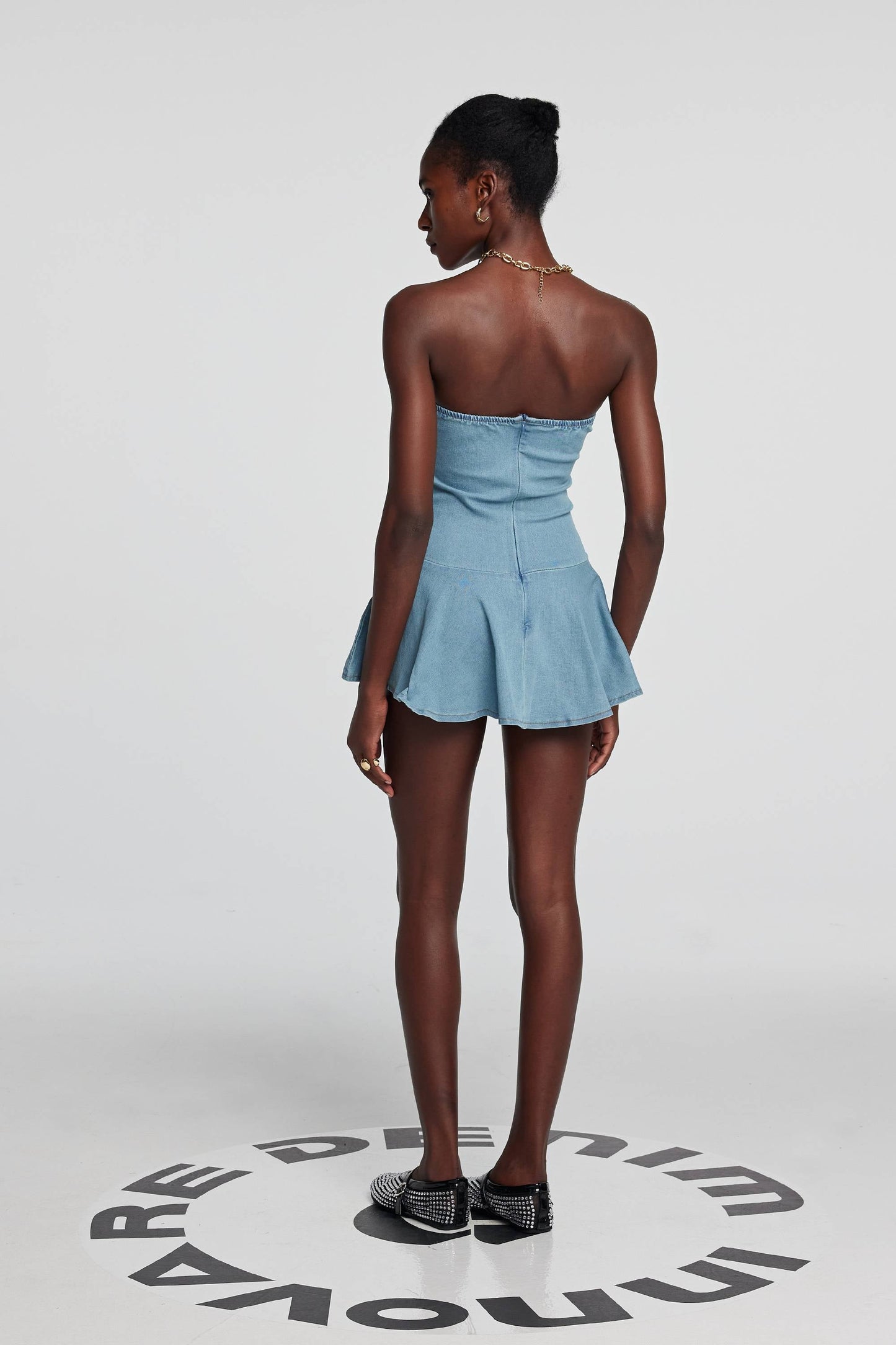 Leora Strapless Bodycon Denim Dress In Light Blue