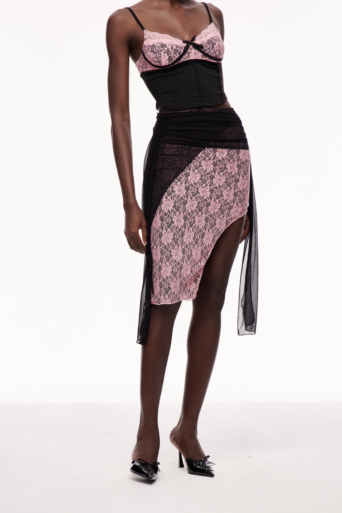 Xolotl Lace Deconstruct Asymmetric Midi Skirt