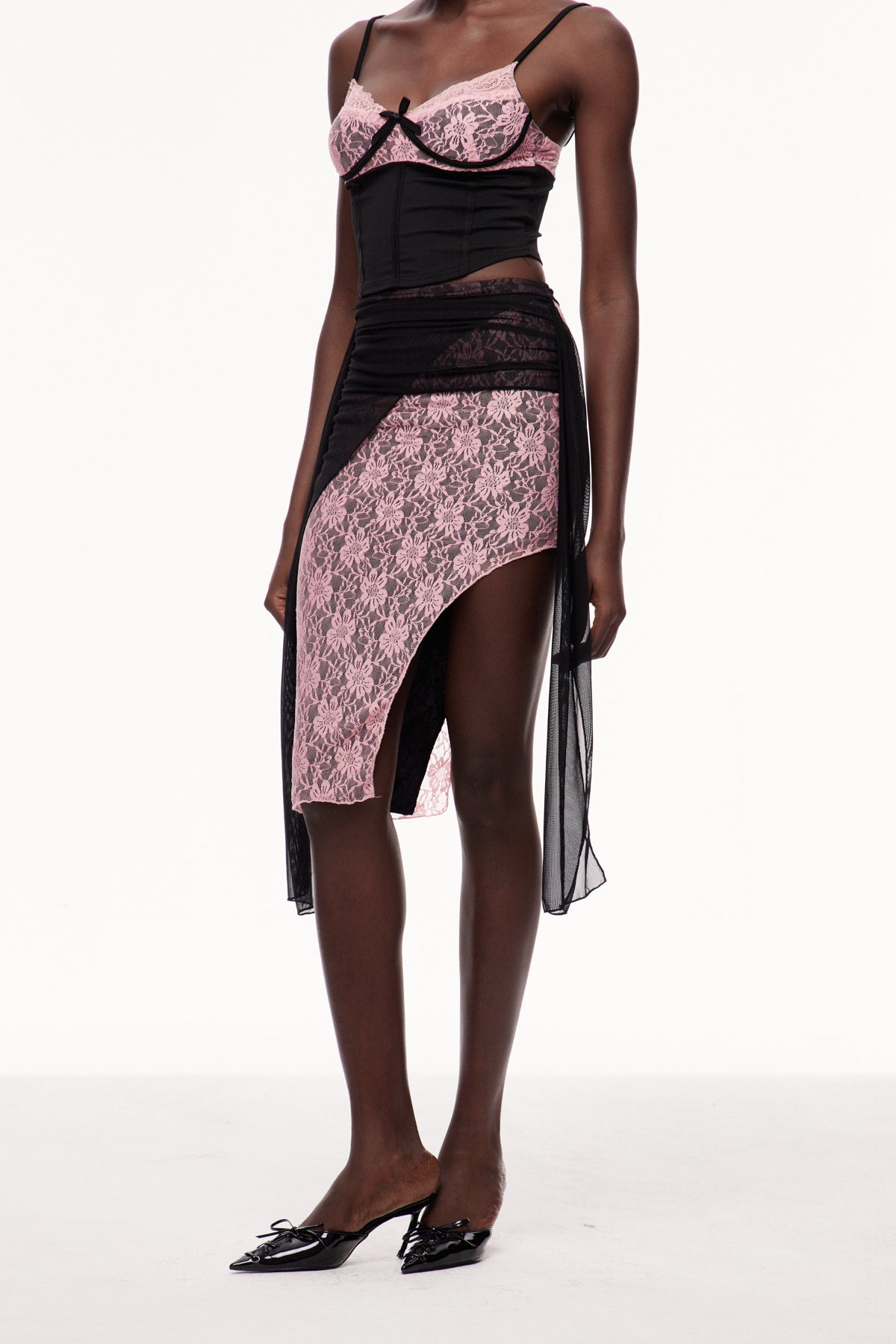 Xolotl Lace Deconstruct Asymmetric Midi Skirt