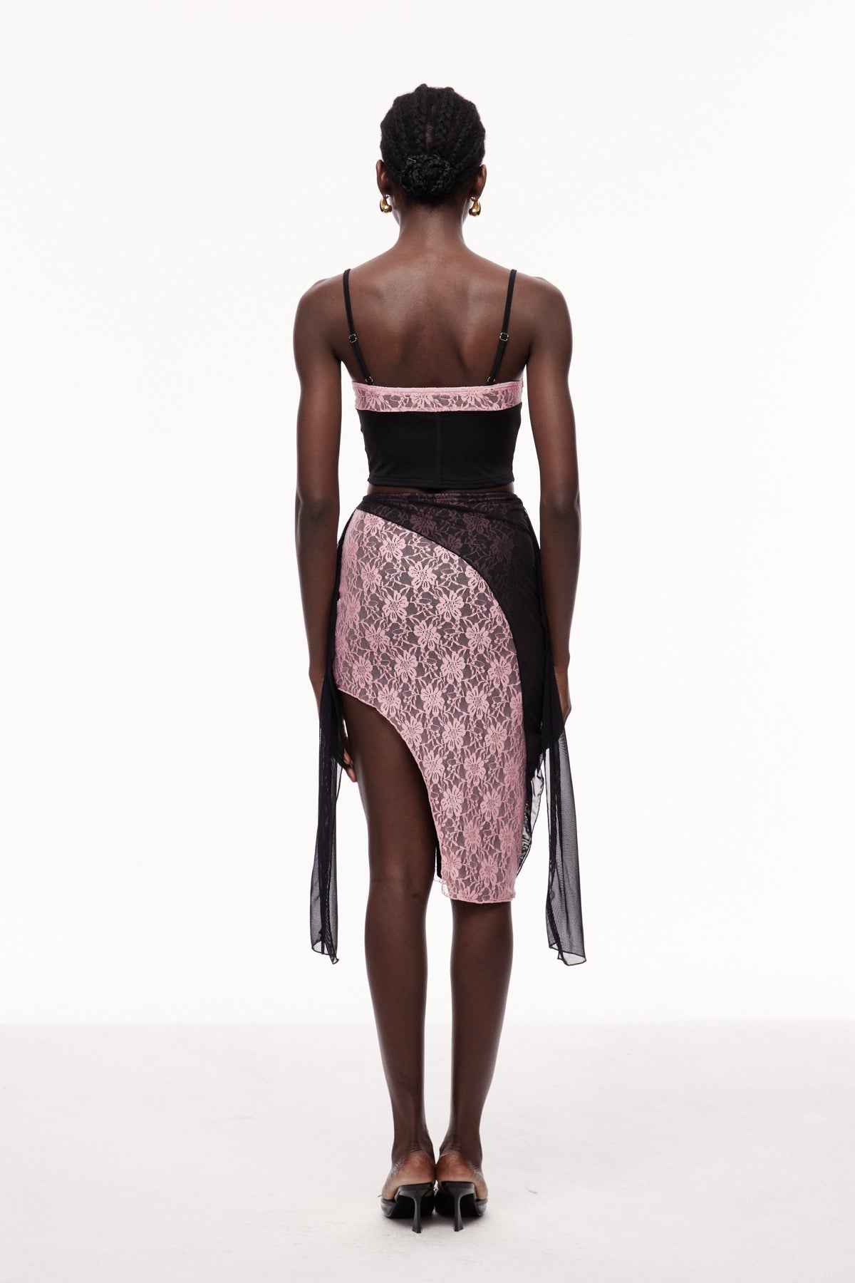 Xolotl Lace Deconstruct Asymmetric Midi Skirt