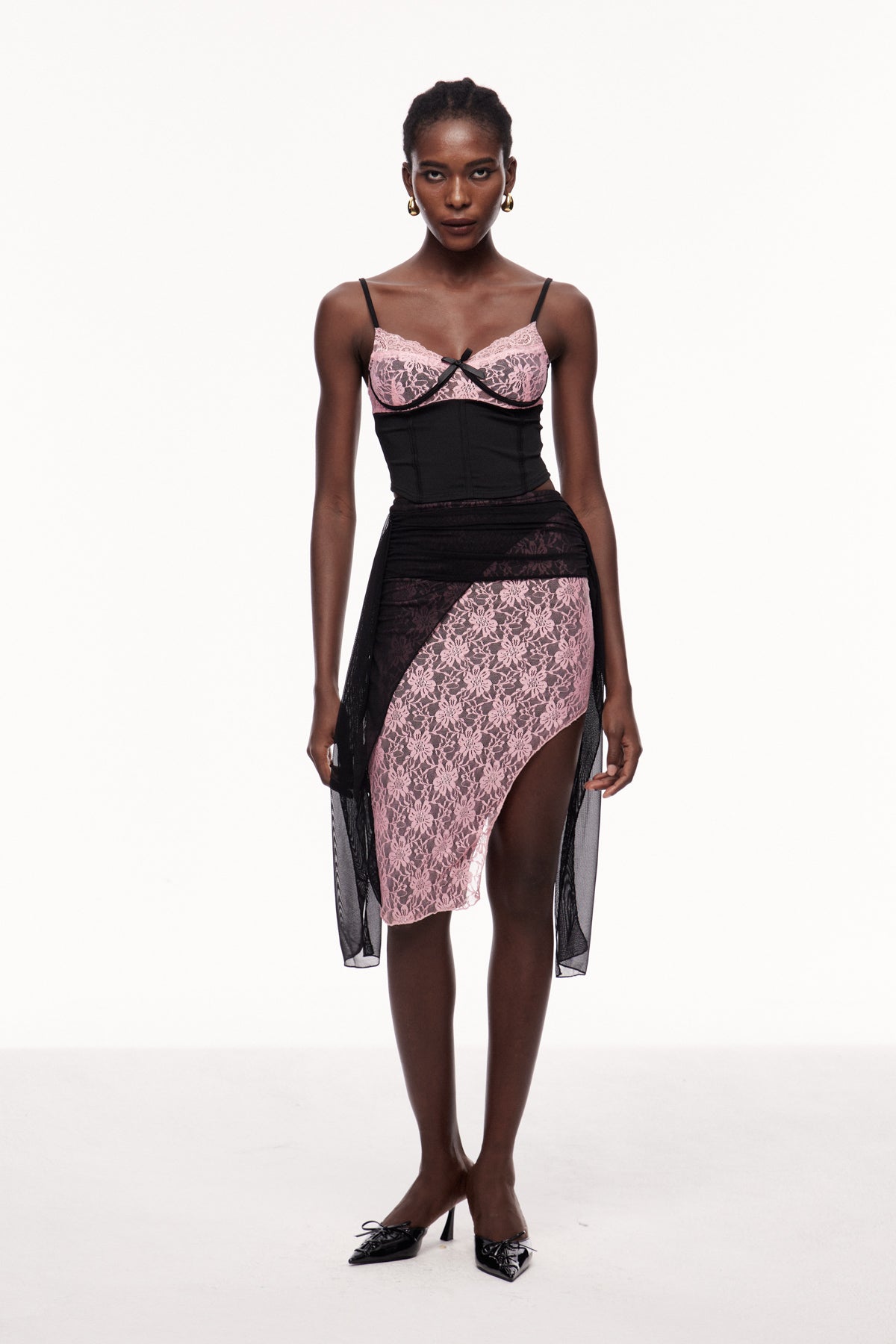 Xolotl Lace Deconstruct Asymmetric Midi Skirt