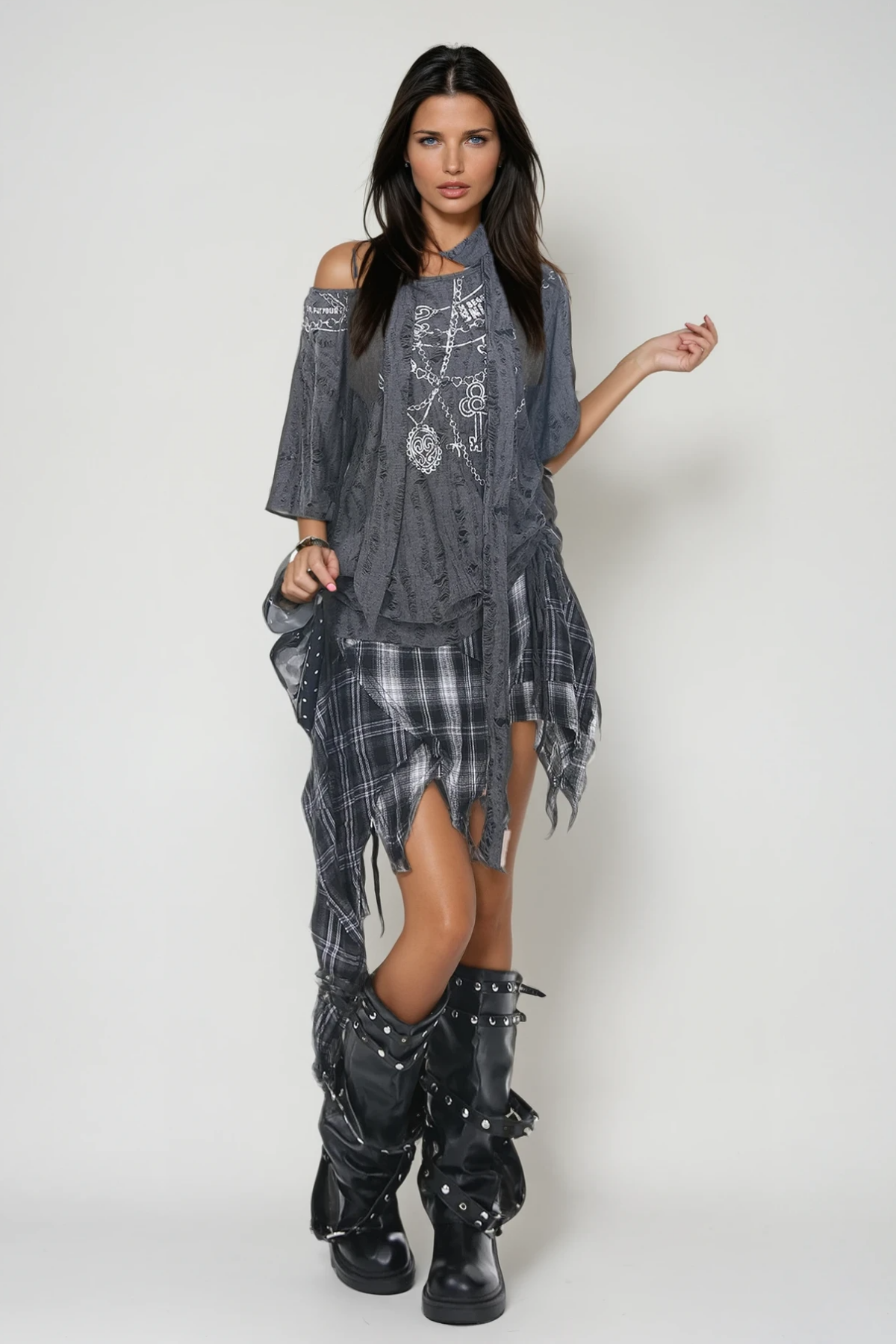 Zack Grid Asymmetric Skirt