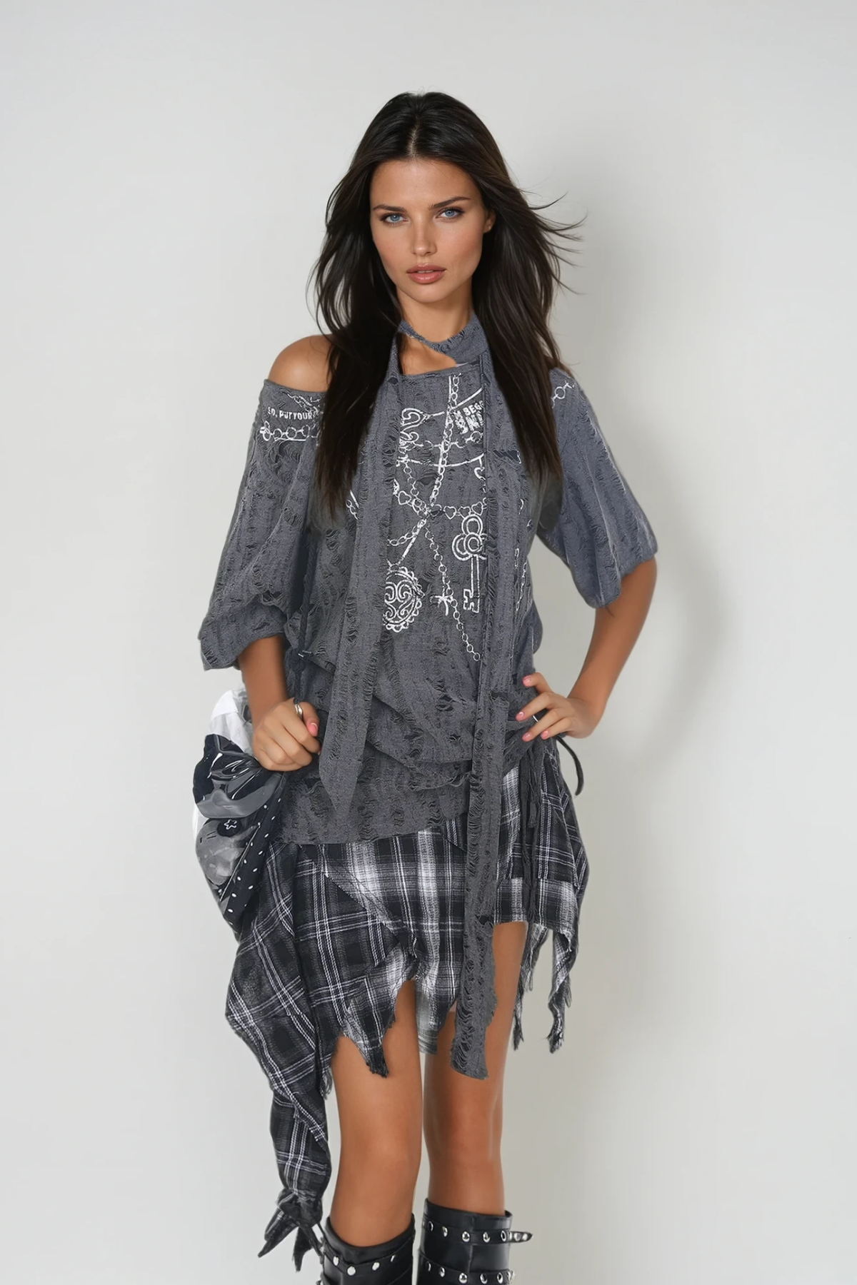 Zack Grid Asymmetric Skirt