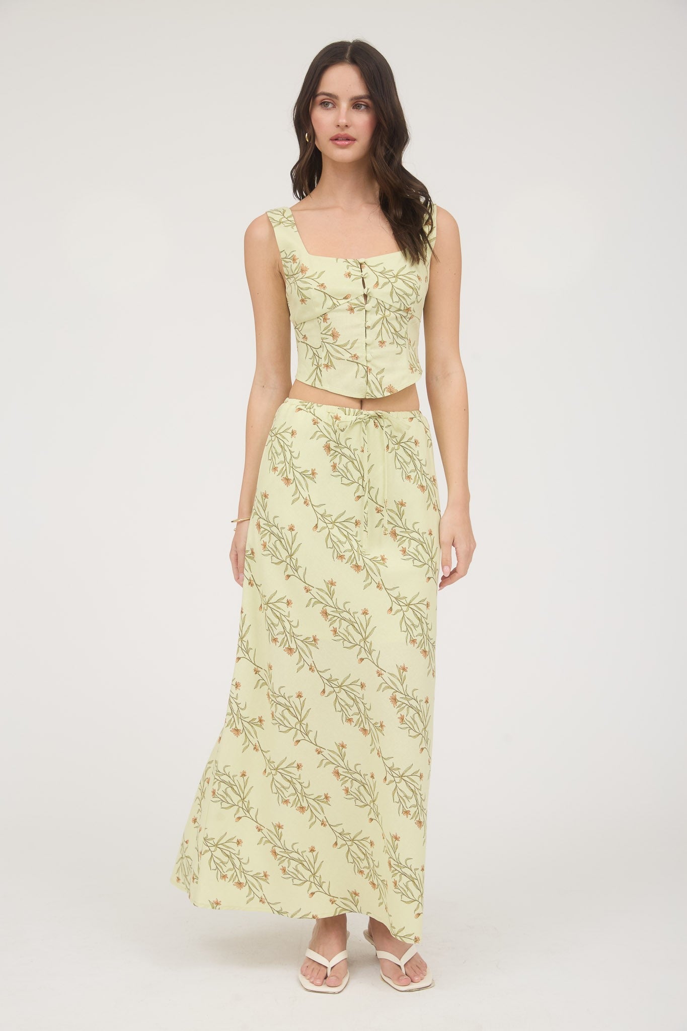 Botanical Drawstring Midi Skirt ( part of a set )