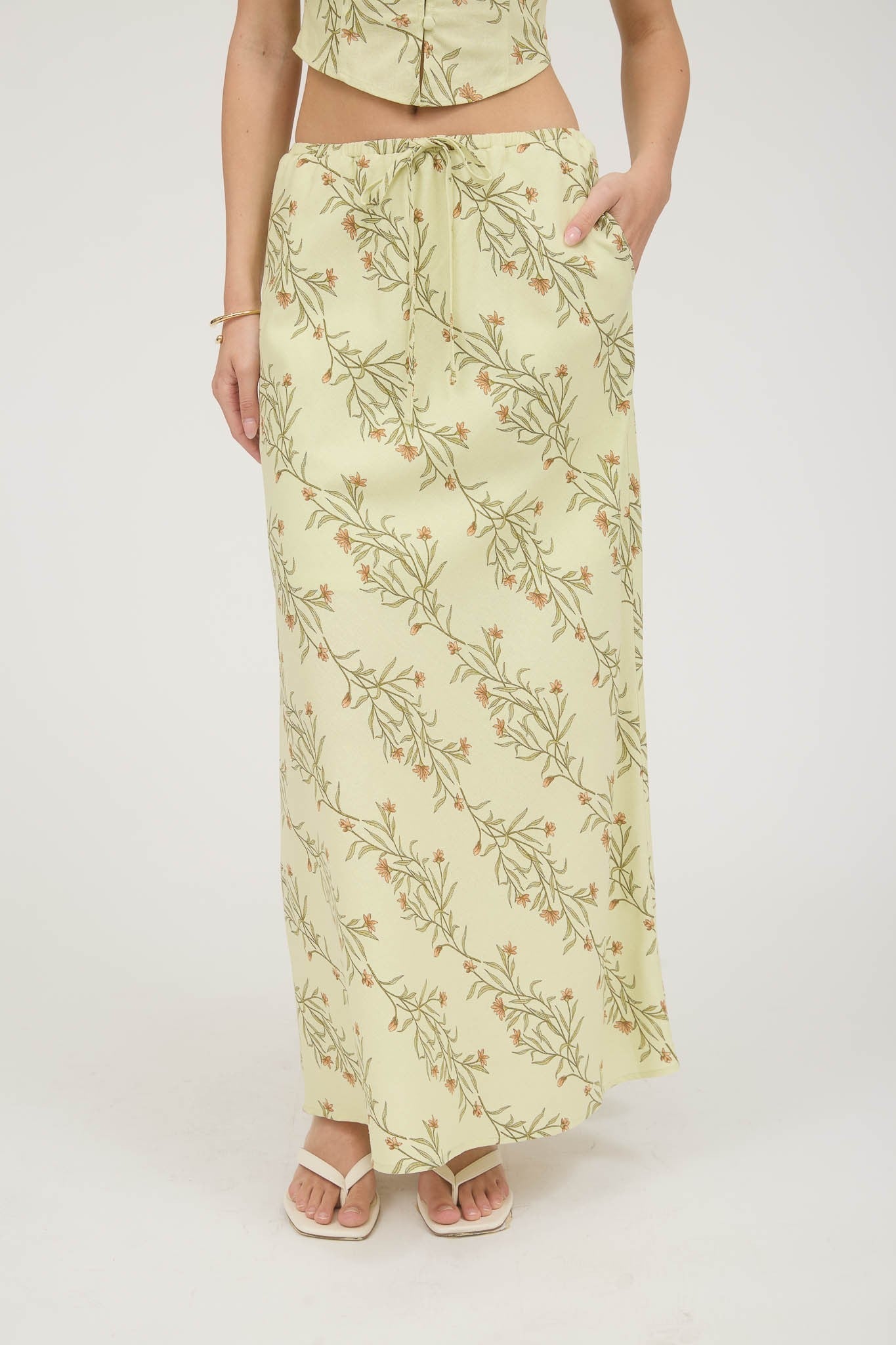 Botanical Drawstring Midi Skirt ( part of a set )