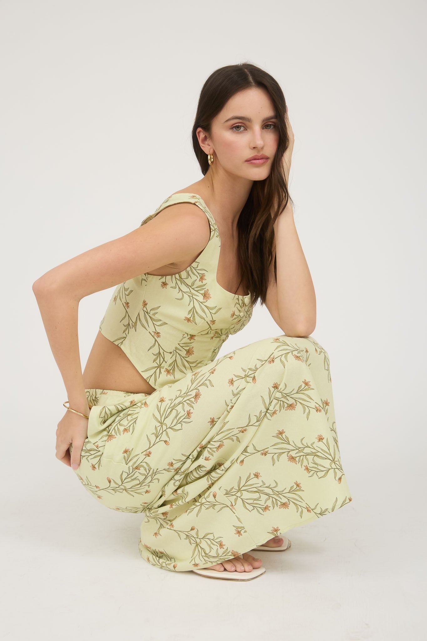 Botanical Drawstring Midi Skirt ( part of a set )