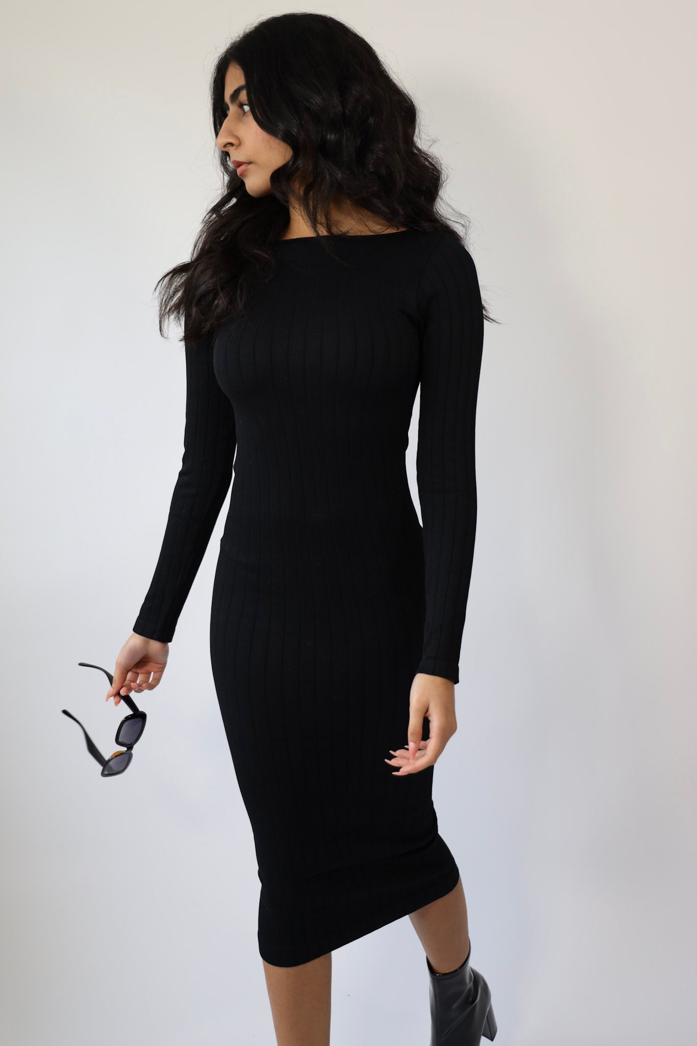 Long Sleeve Seamless Ribbed Midi Dress