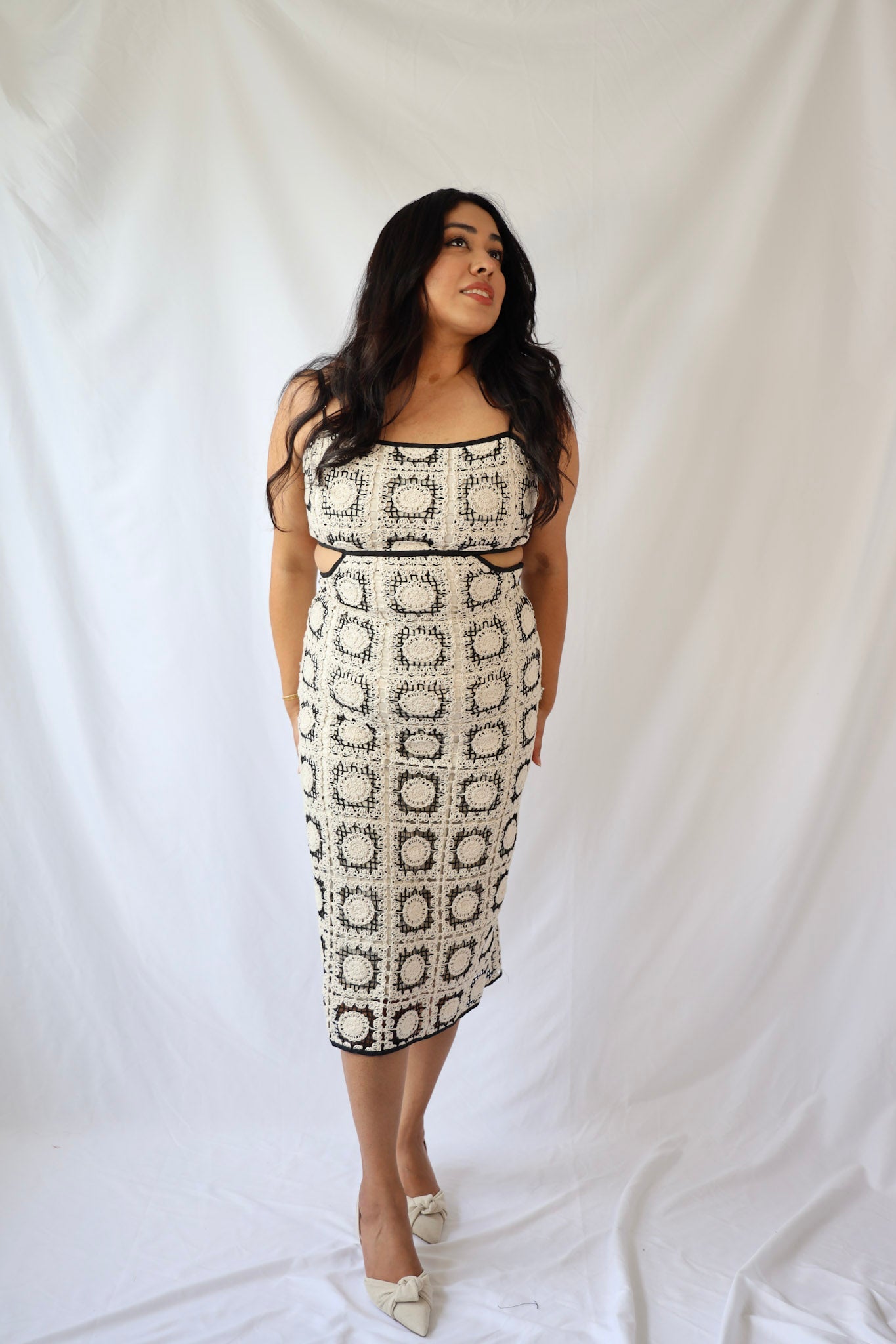 Crochet Tile Open Back Midi Dress