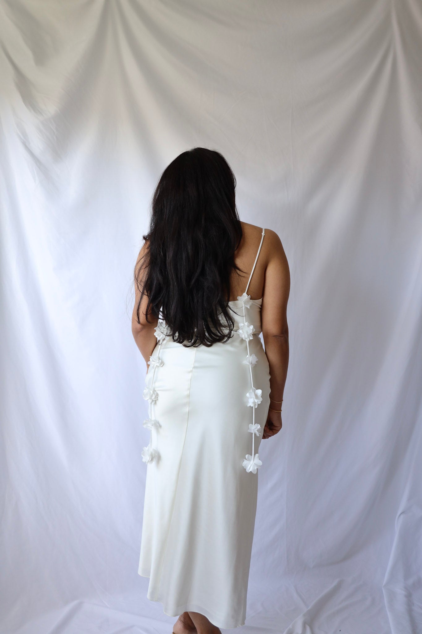 Satin Slip Dress with Rosette Detail